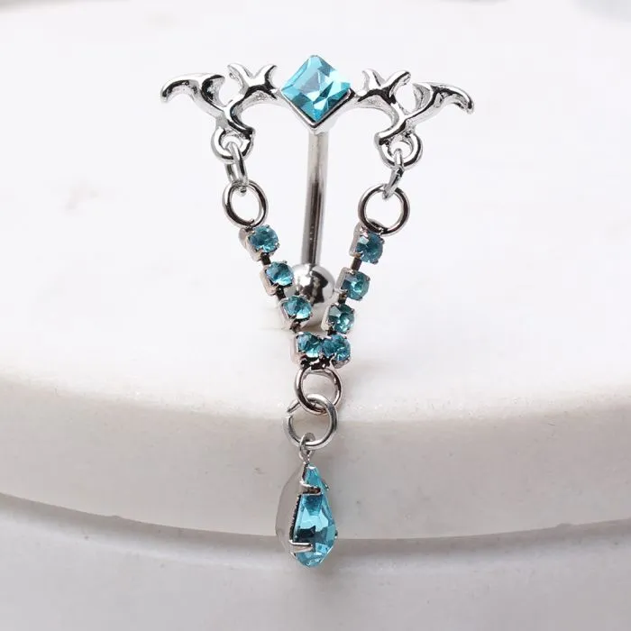 316L Surgical Steel Gemmed Tribal Chandelier Top Down Navel Ring