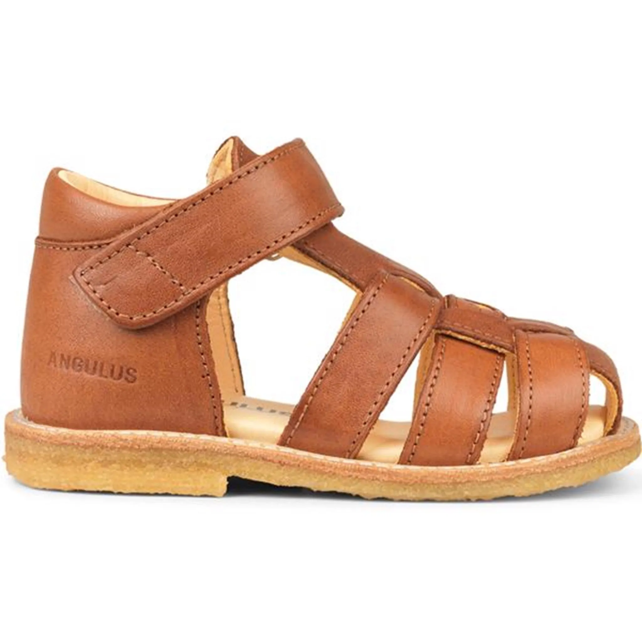 Angulus Sandal w. Closed Toe and Velcro Cognac