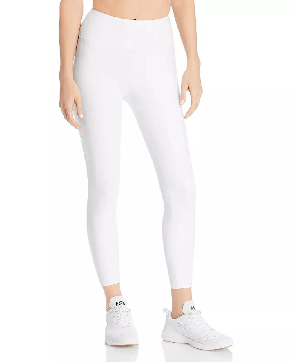 Aqua Women's Foil Artwork High-waist Athletic Leggings, White, M