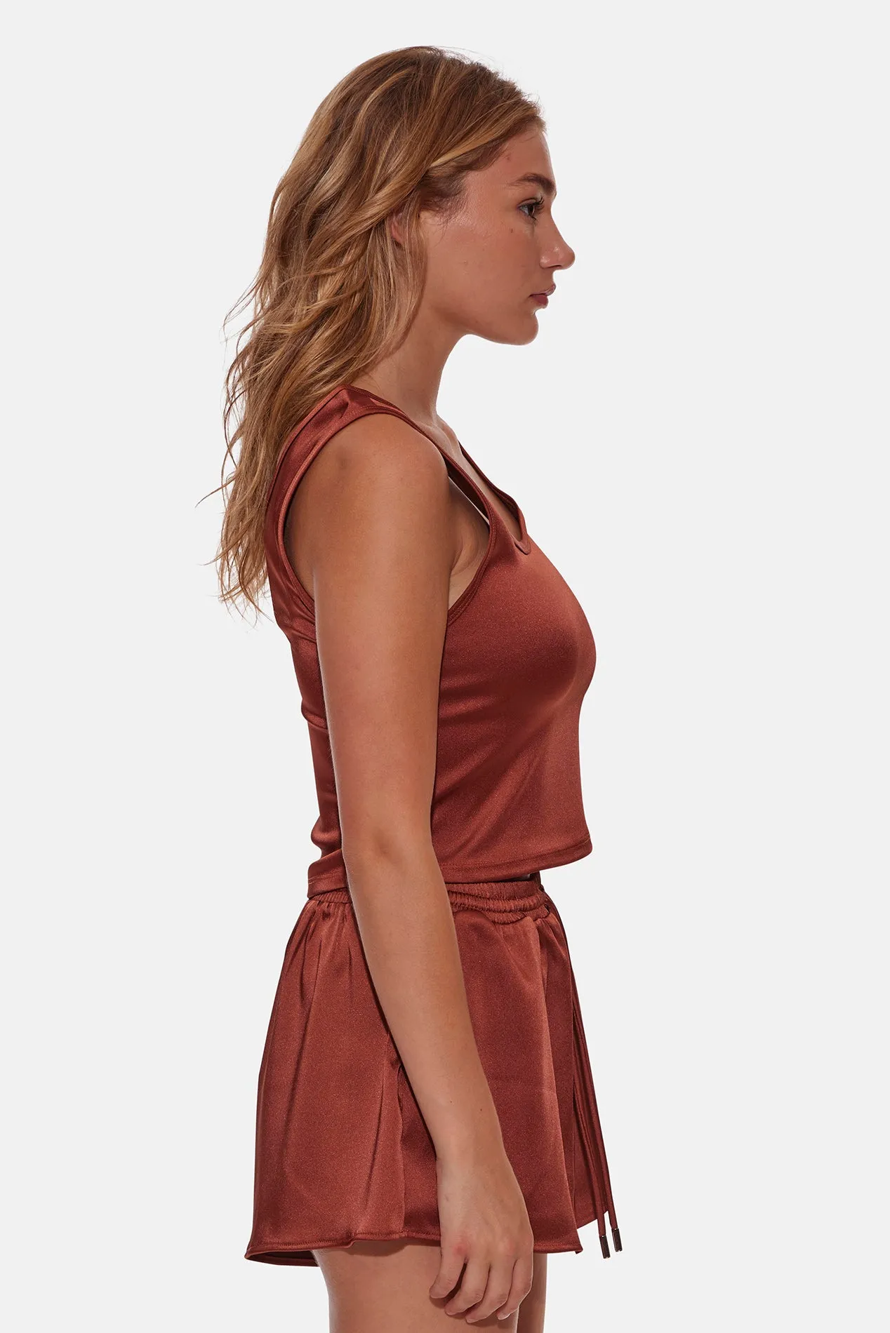 Ava Satin Tank Terracotta