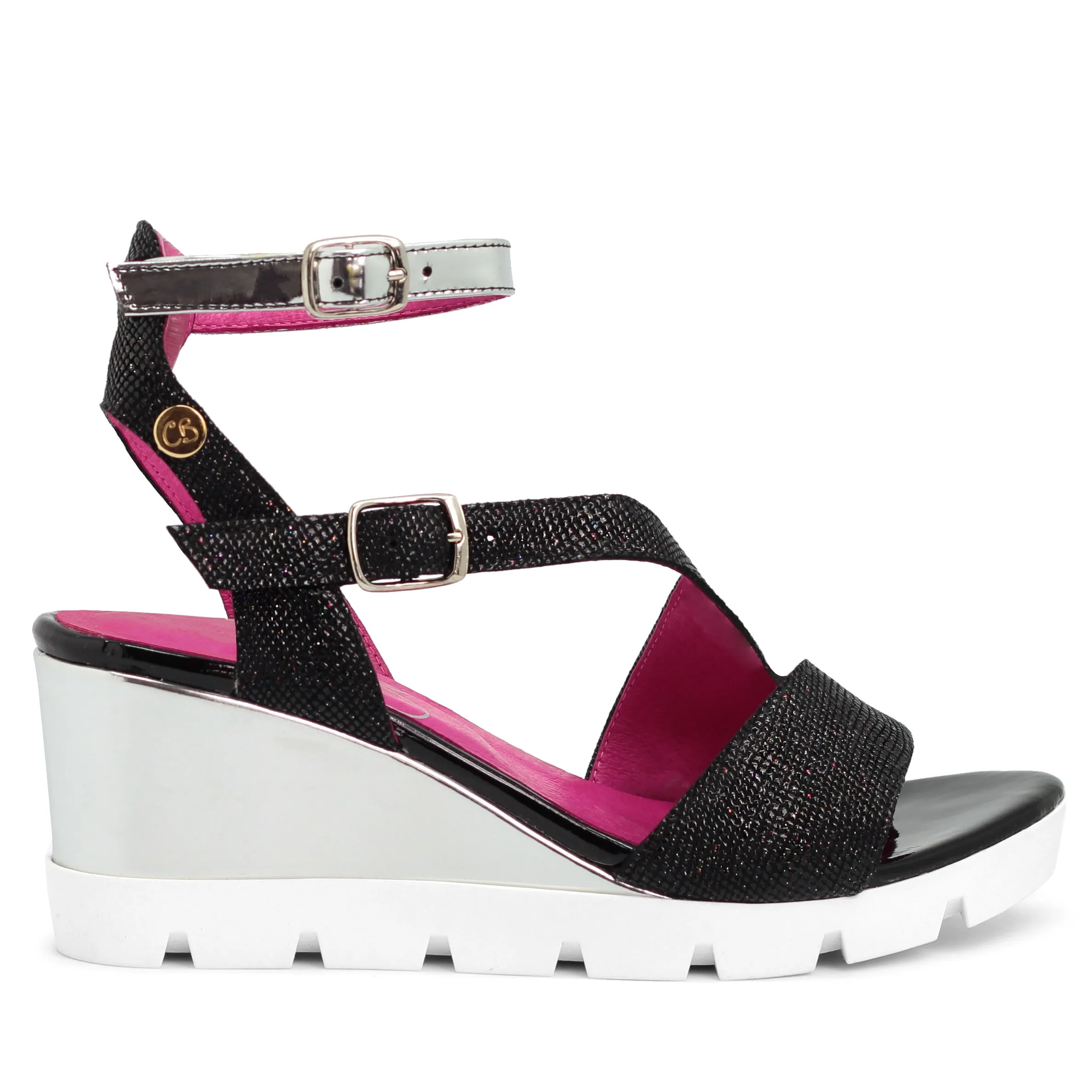 Bien- Black sparkle wedge sandal