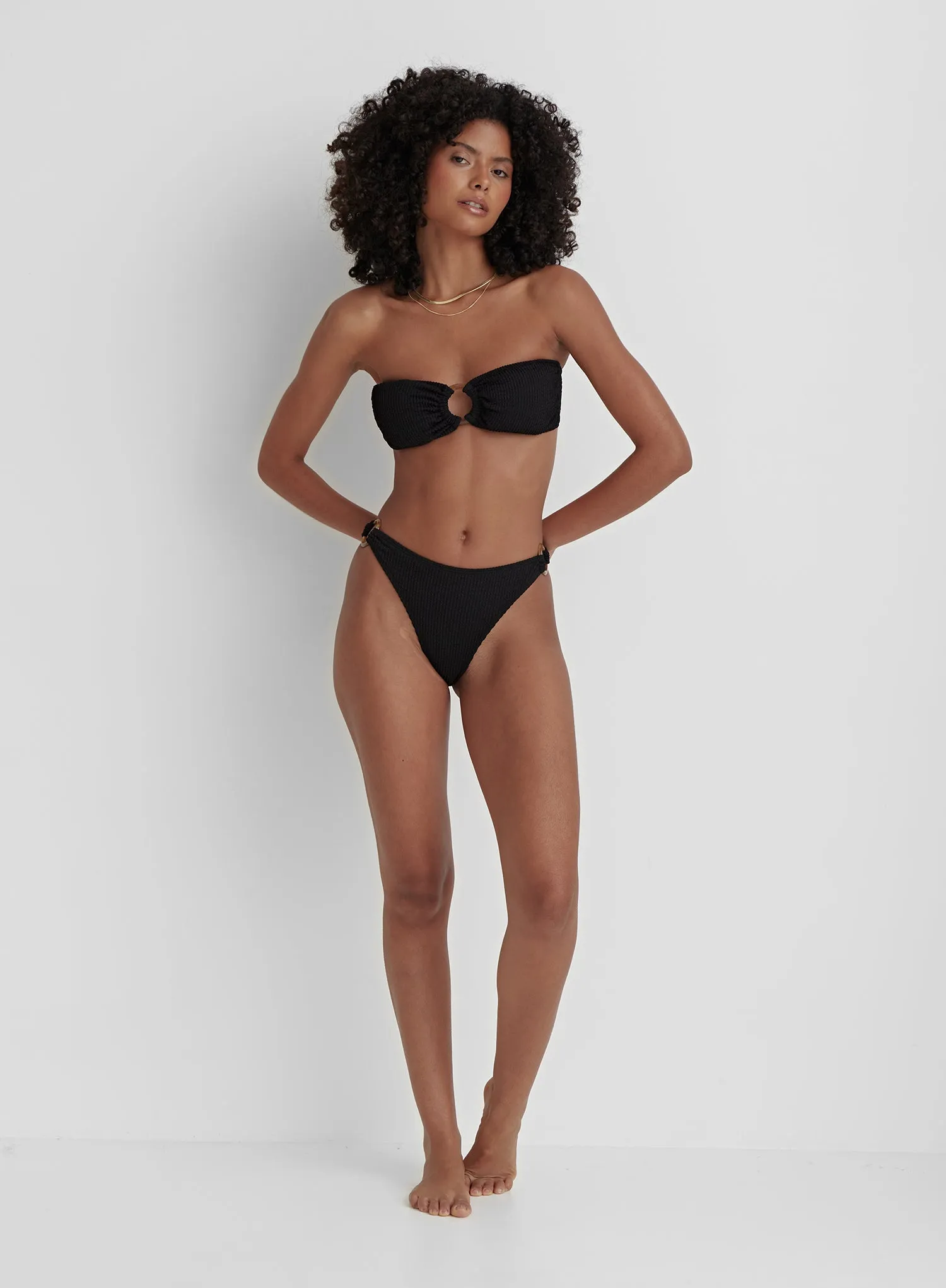 Black Crinkle Tortoiseshell Bikini Bottom- Palermo