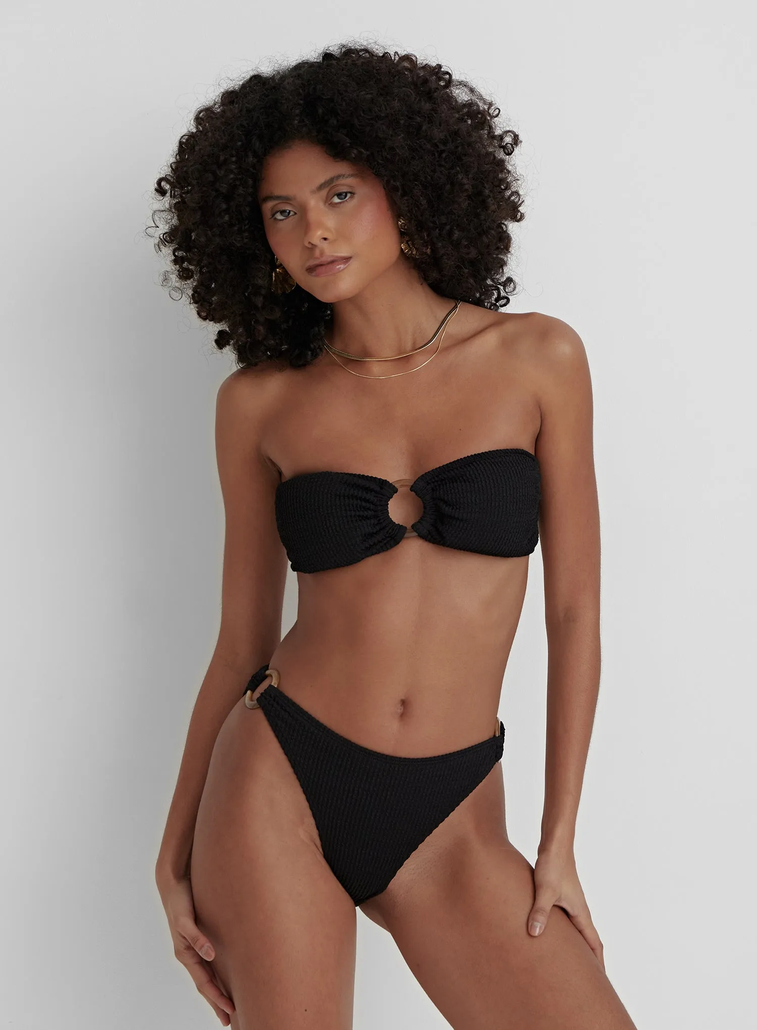 Black Crinkle Tortoiseshell Bikini Bottom- Palermo