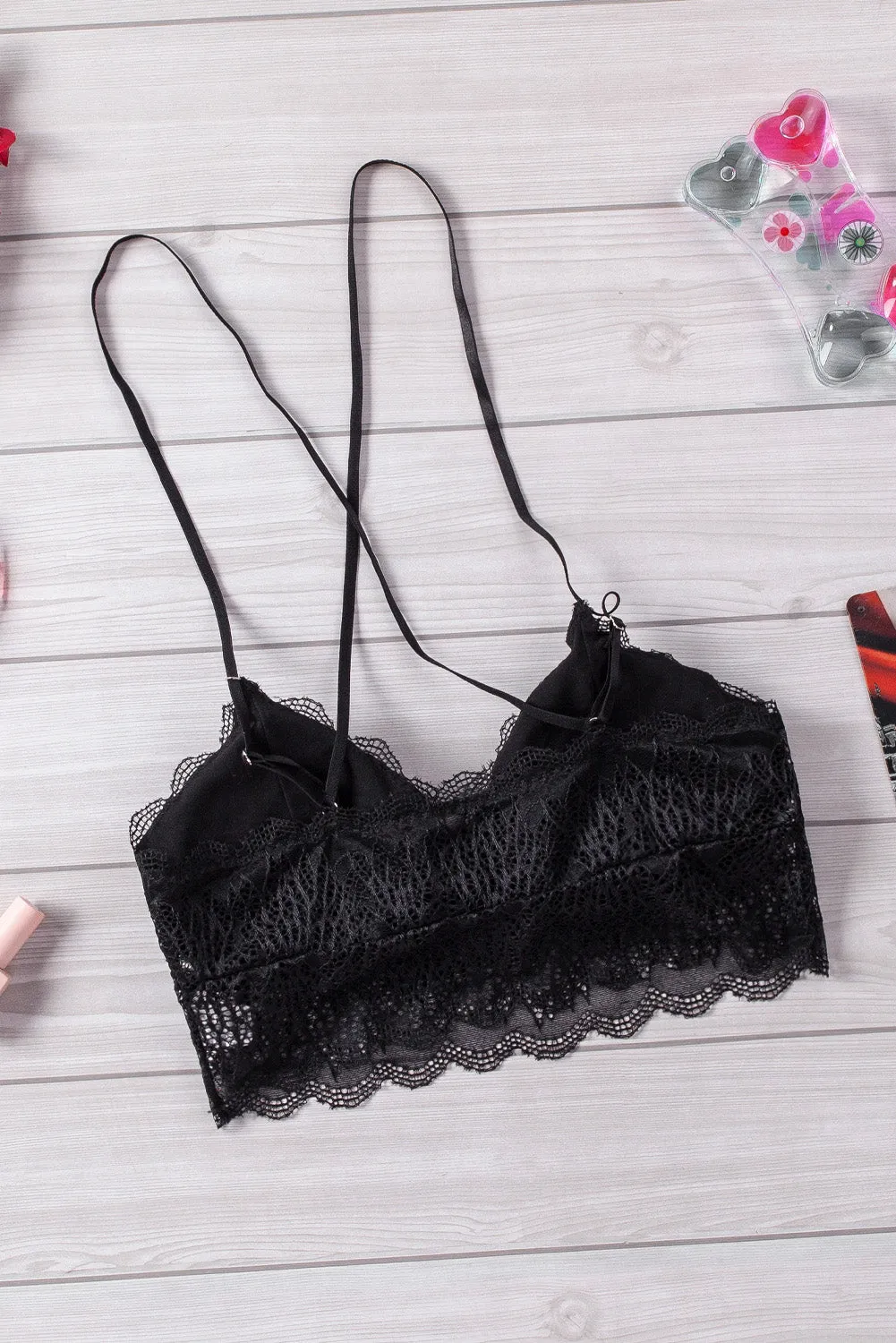 Black Criss Cross Spaghetti Strap Lace Bralette