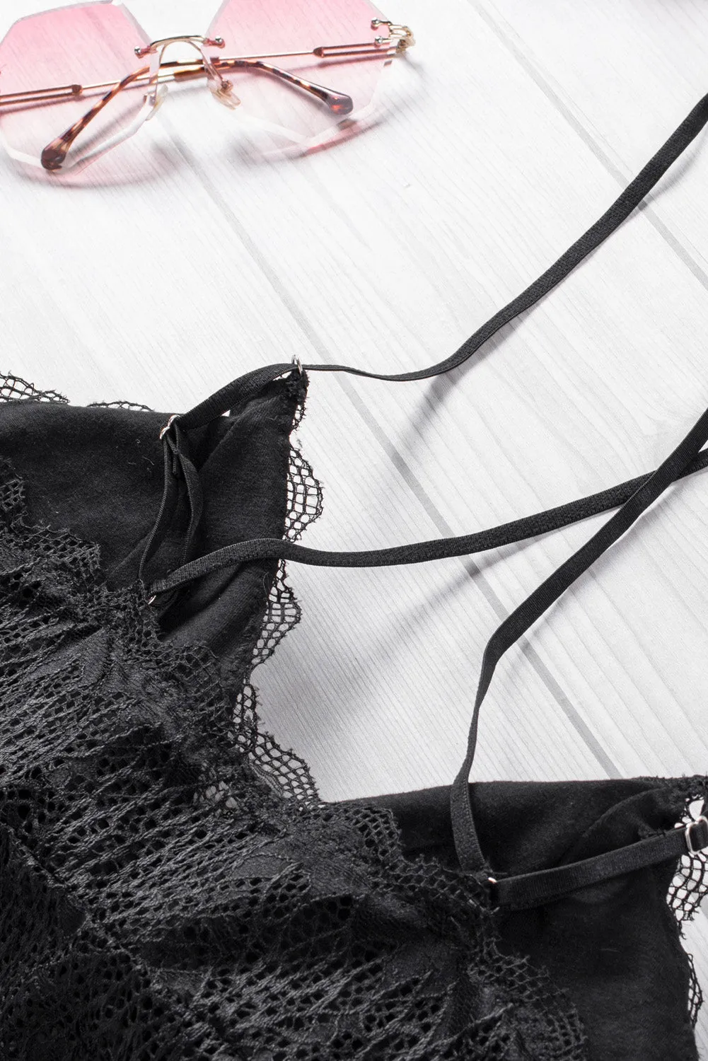 Black Criss Cross Spaghetti Strap Lace Bralette