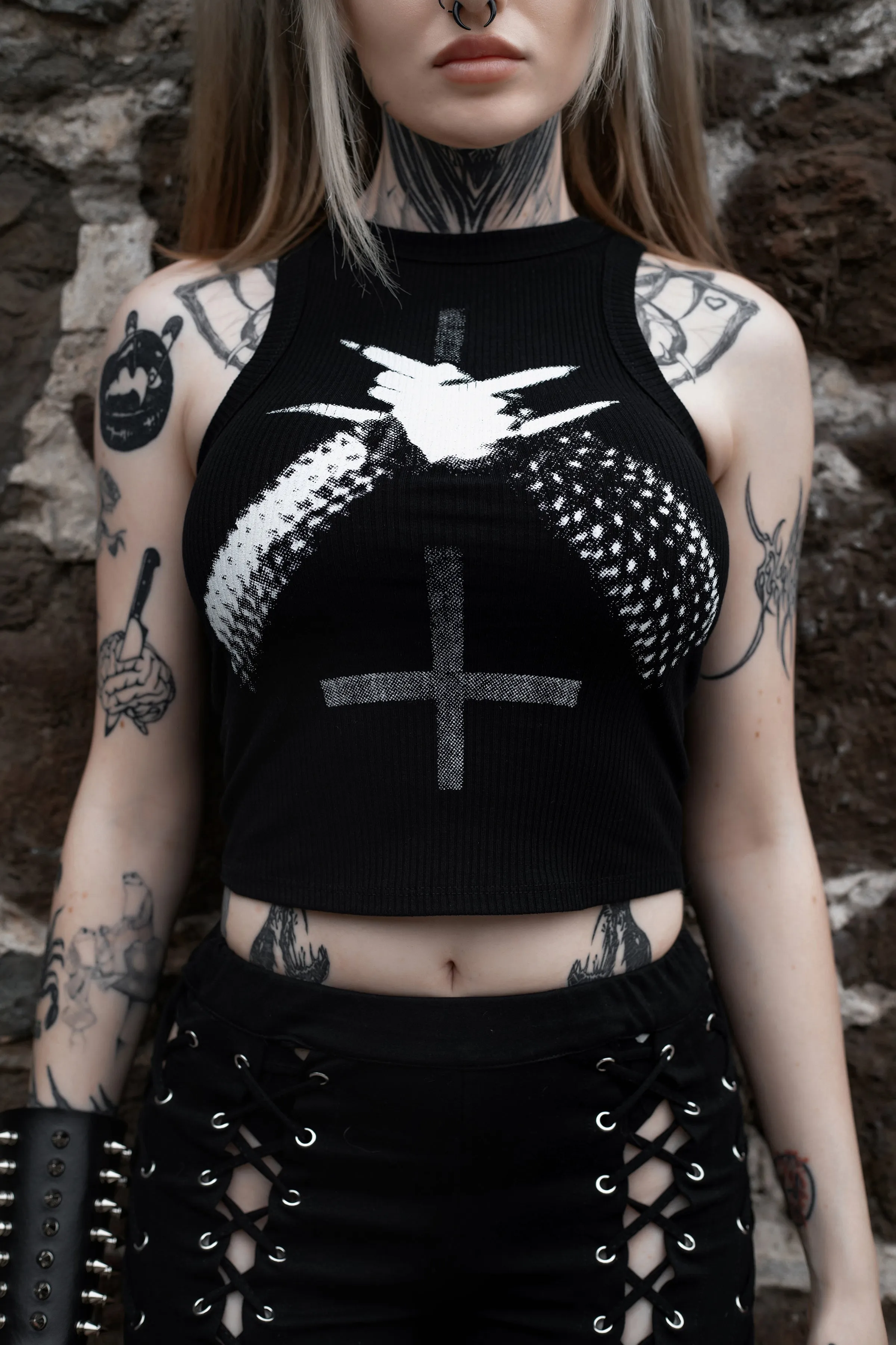 Black Metal Ribbed Tank Top