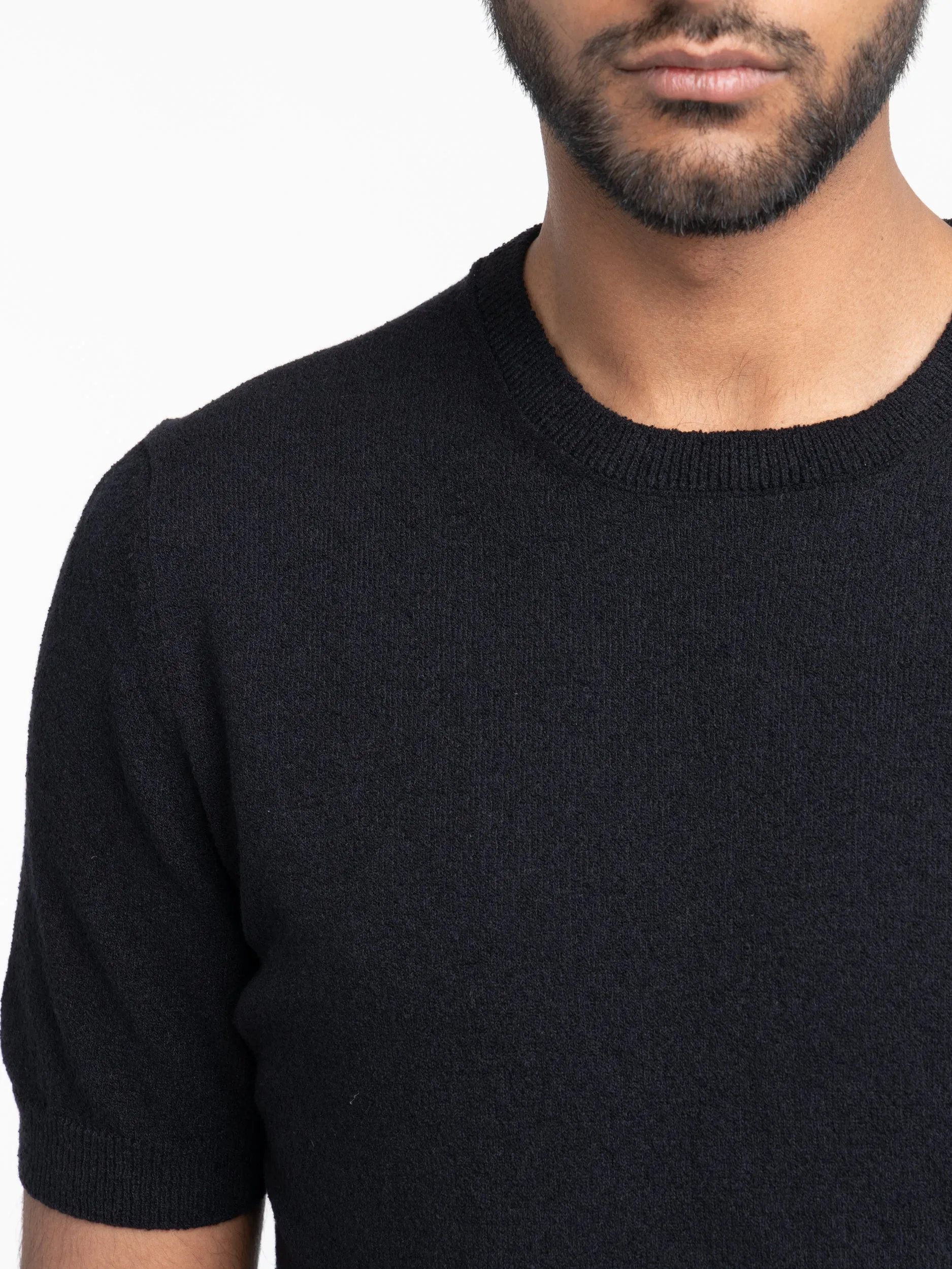 Black Terry Crewneck Knit