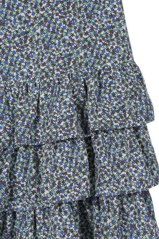 Blue Floral Tiered Skirt