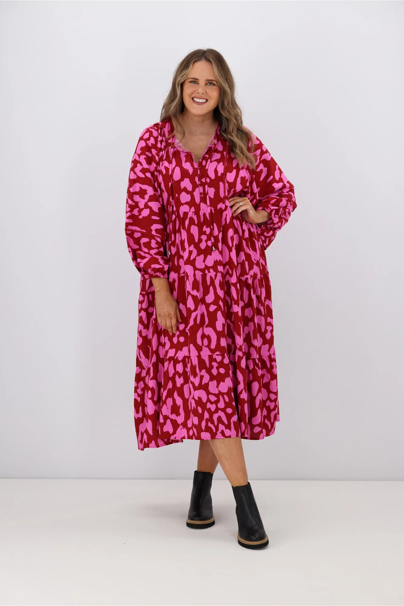 Boho Australia Horne LS Midi Dress Pink