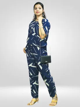 Casual Navy Blue Printed Co-ord Set for Women's in Comfortable Rayon