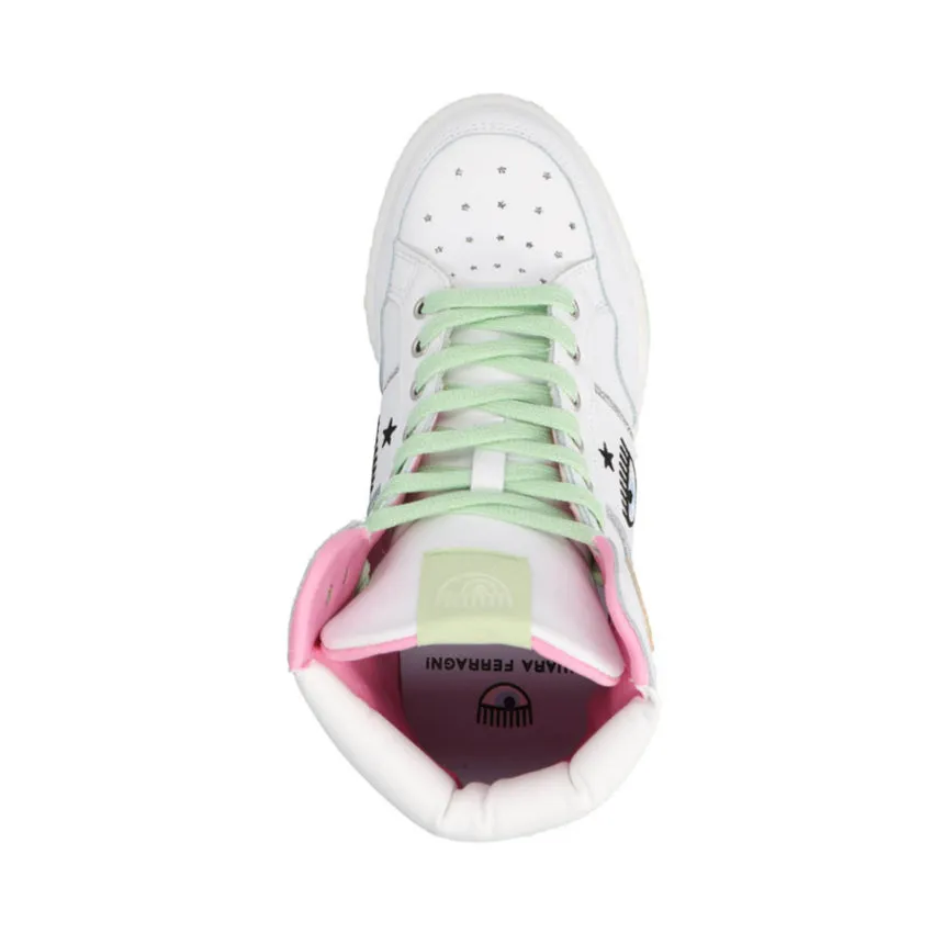 CHIARA FERRAGNI SNEAKERS CF3006 HIGH BIANCO-VERDE CHIARO