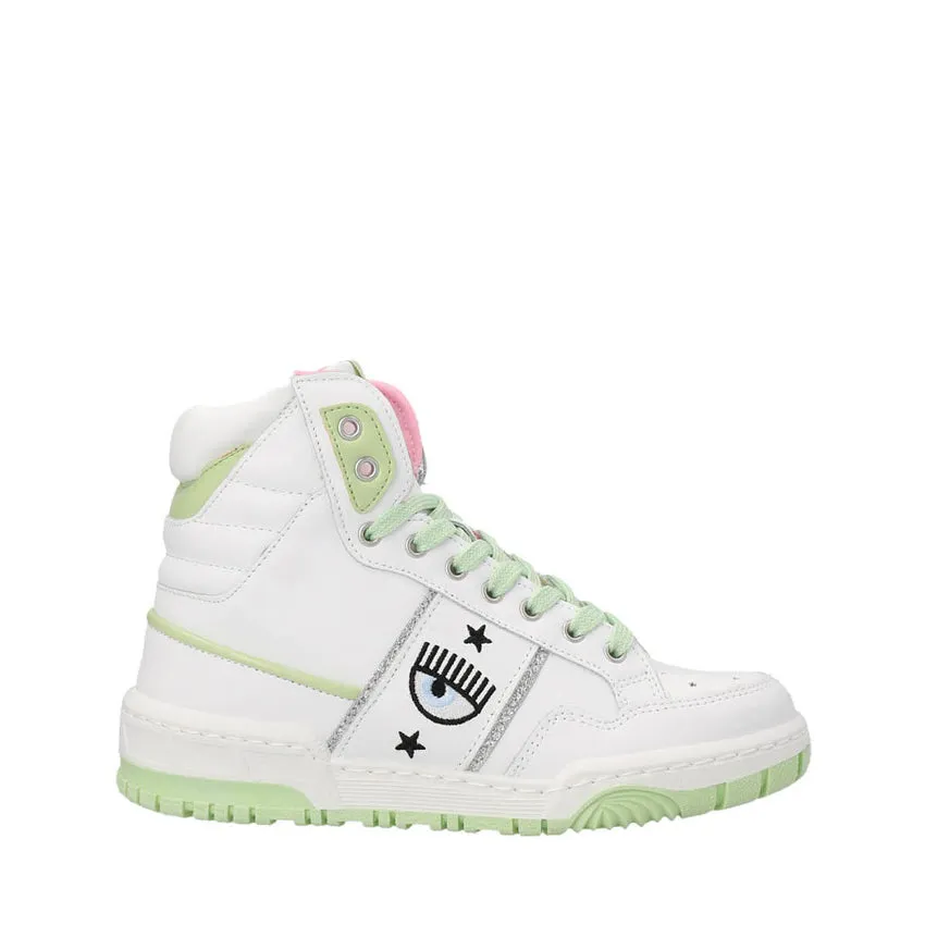 CHIARA FERRAGNI SNEAKERS CF3006 HIGH BIANCO-VERDE CHIARO