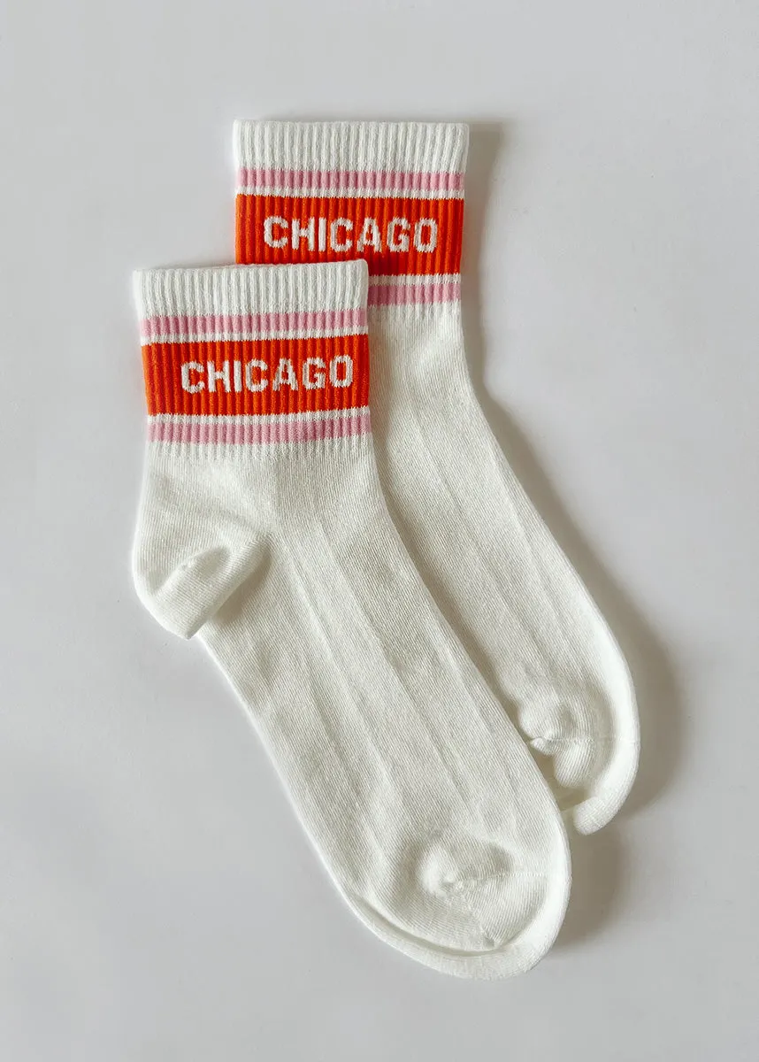 Chicago Triple Stripe Crew Sock - Orange/Pink