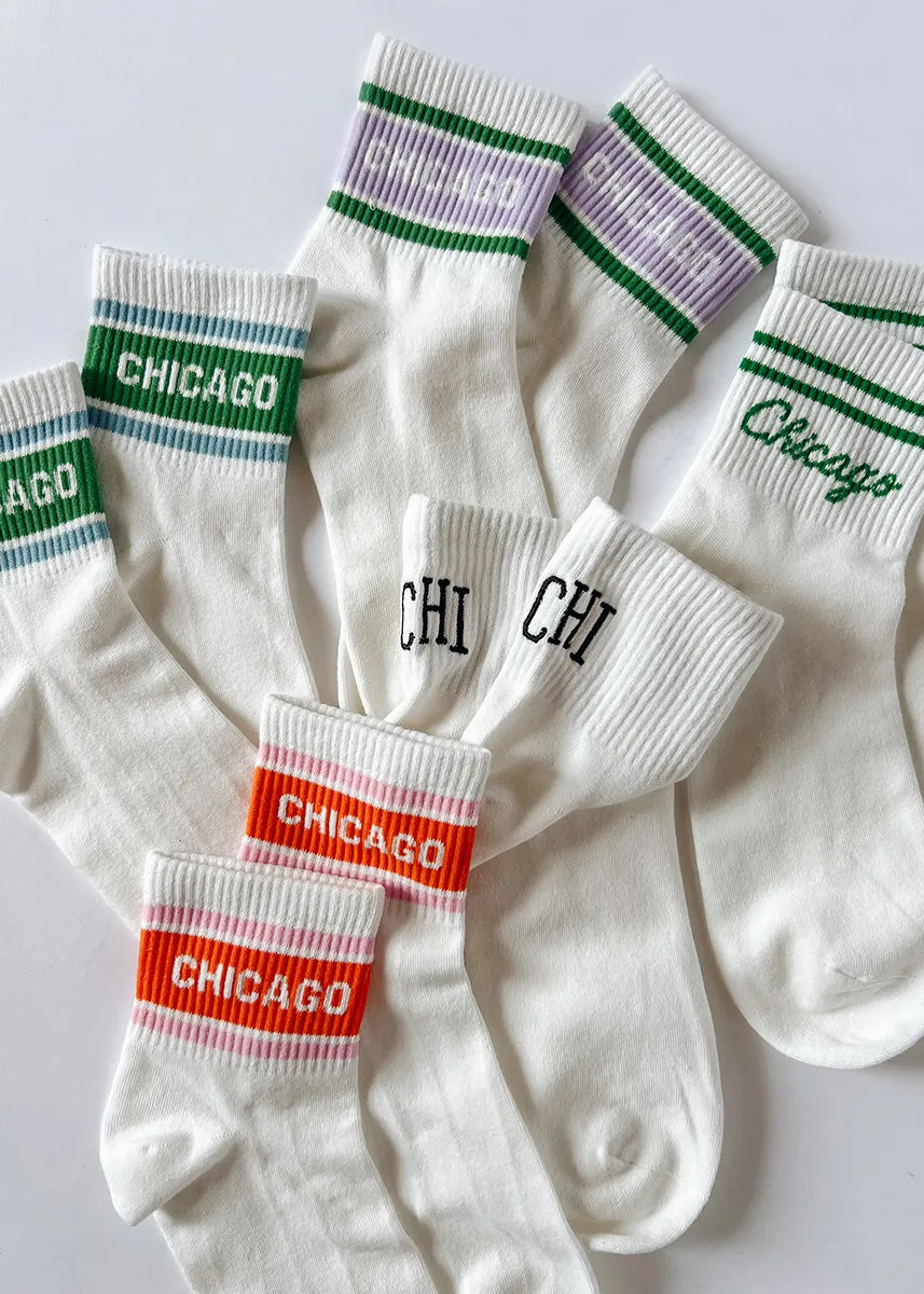 Chicago Triple Stripe Crew Sock - Orange/Pink