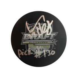 Connor Hellebuyck Winnipeg Jets Autographed Draft Puck w/ "Pick #130" Inscription - Fan Cave COA (Fine)