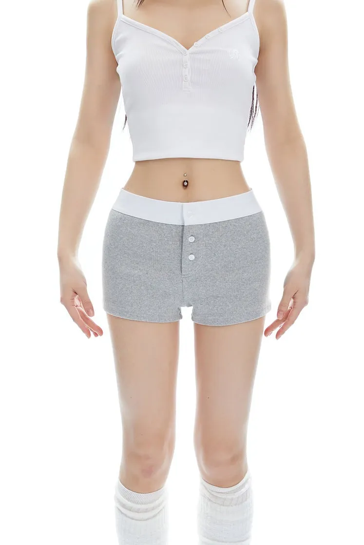 Contrast Waistband Buttoned Terry Shorts