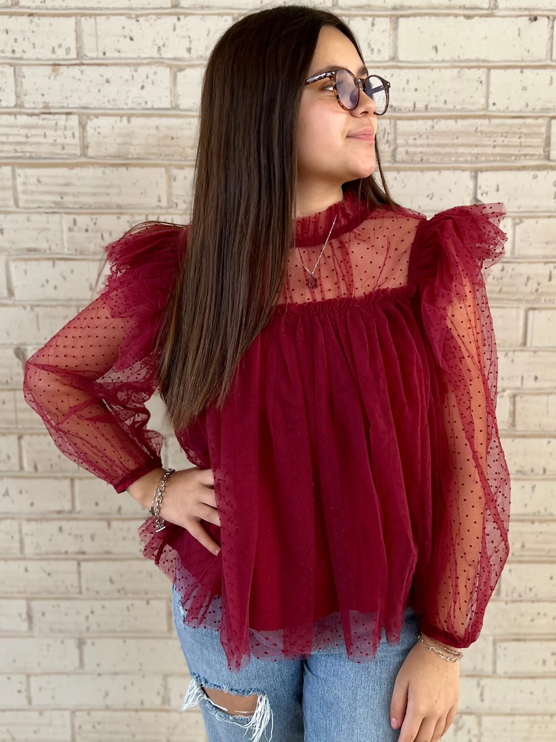 Cranberry Flare Blouse