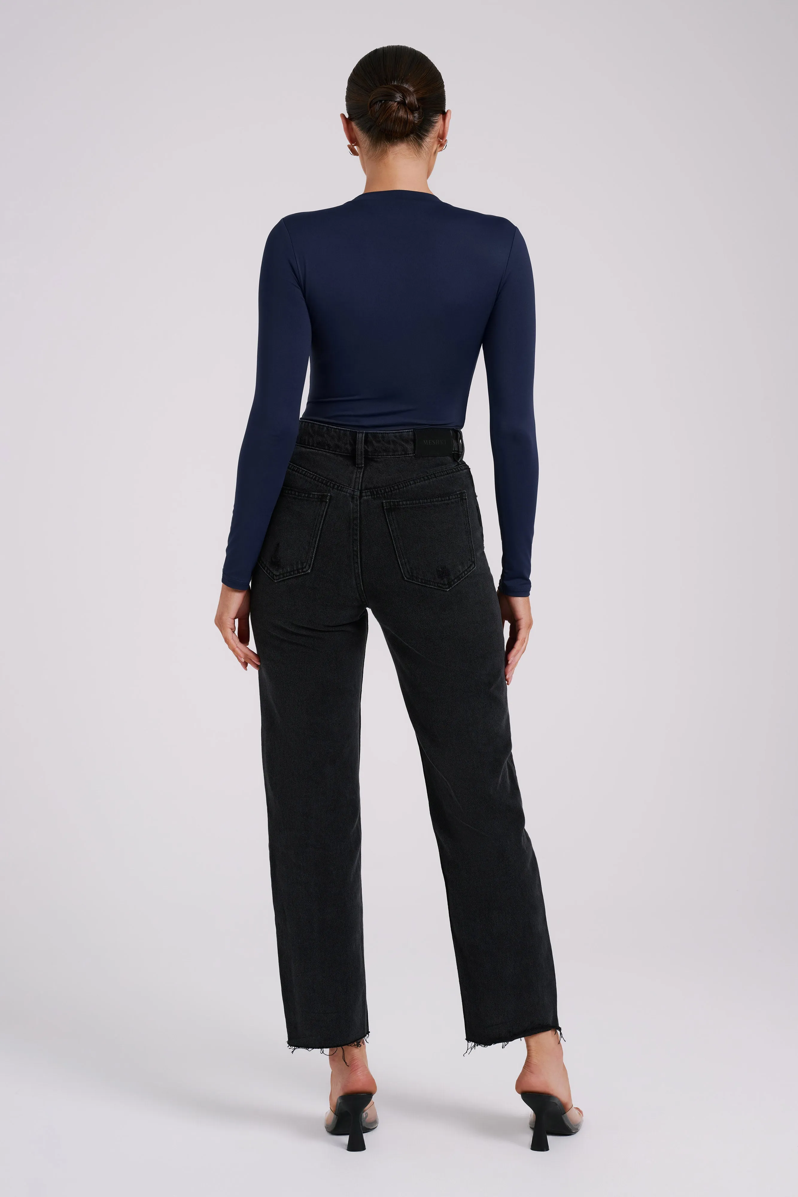 Delilah Long Sleeve Crew Neck Bodysuit - Navy