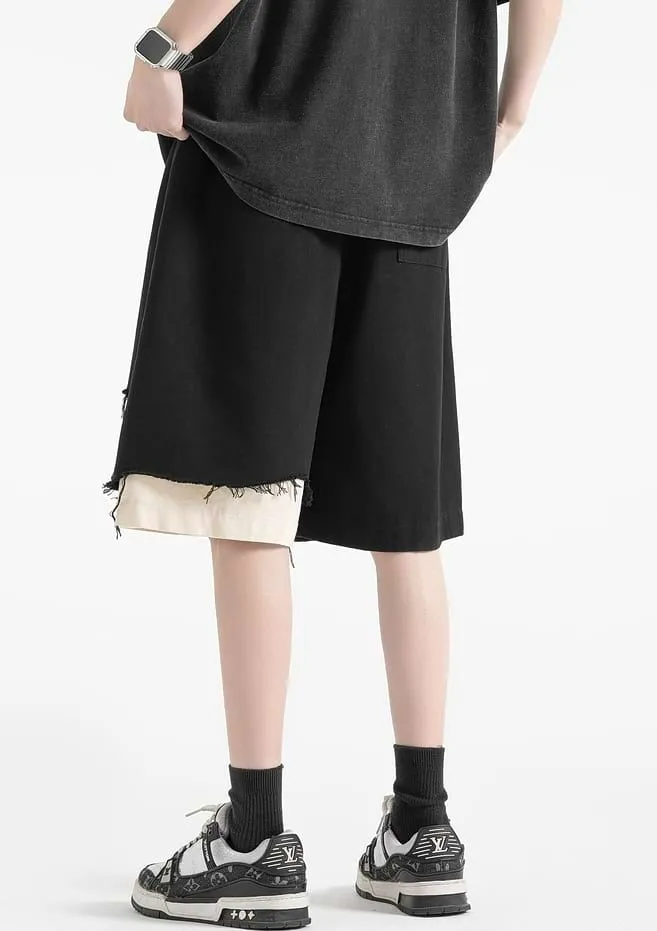 Distressed Patchwork Elastic Waist Shorts