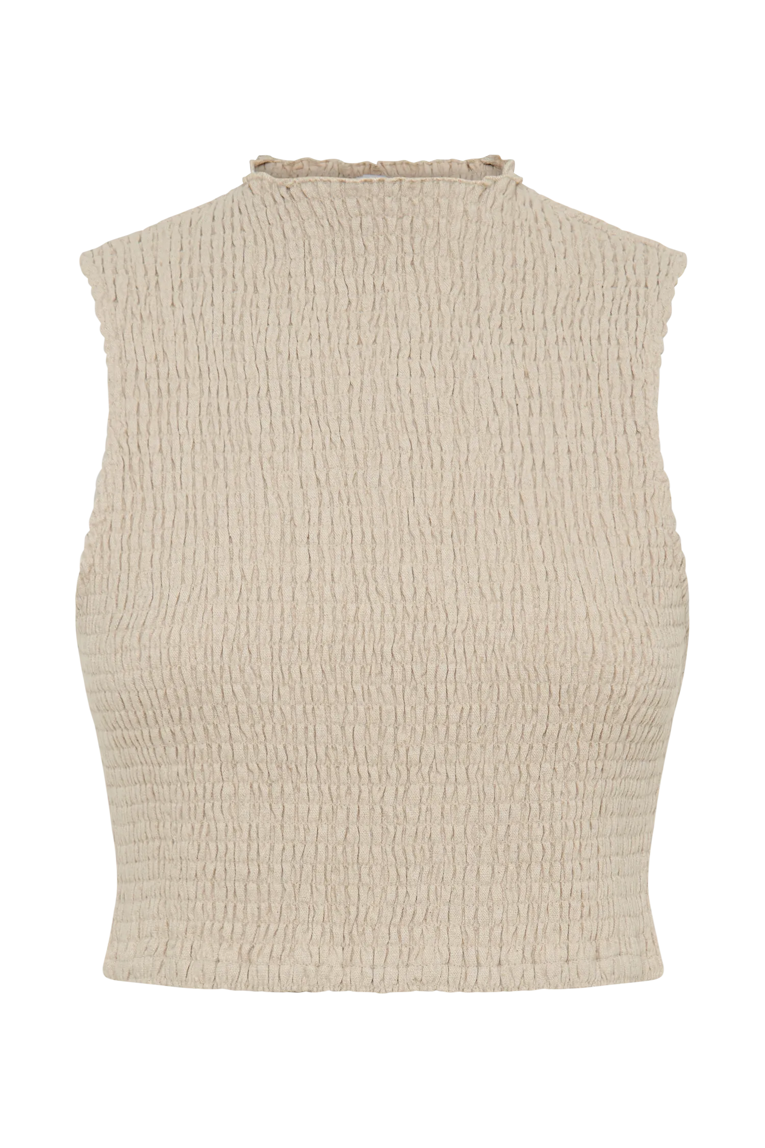 Emanuelle Sleeveless Linen Shirring Top - Natural