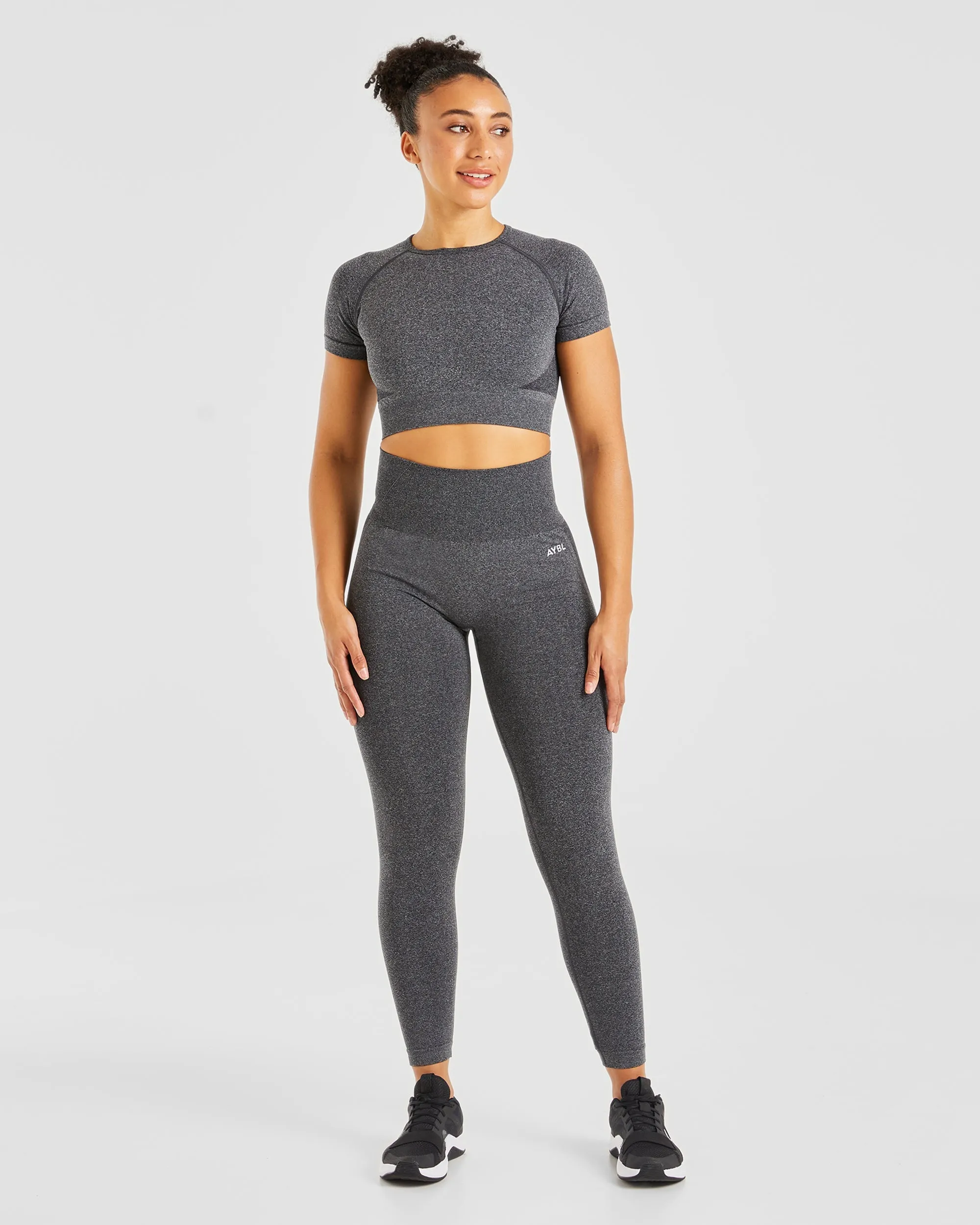 Empower Seamless Crop Top - Black Marl