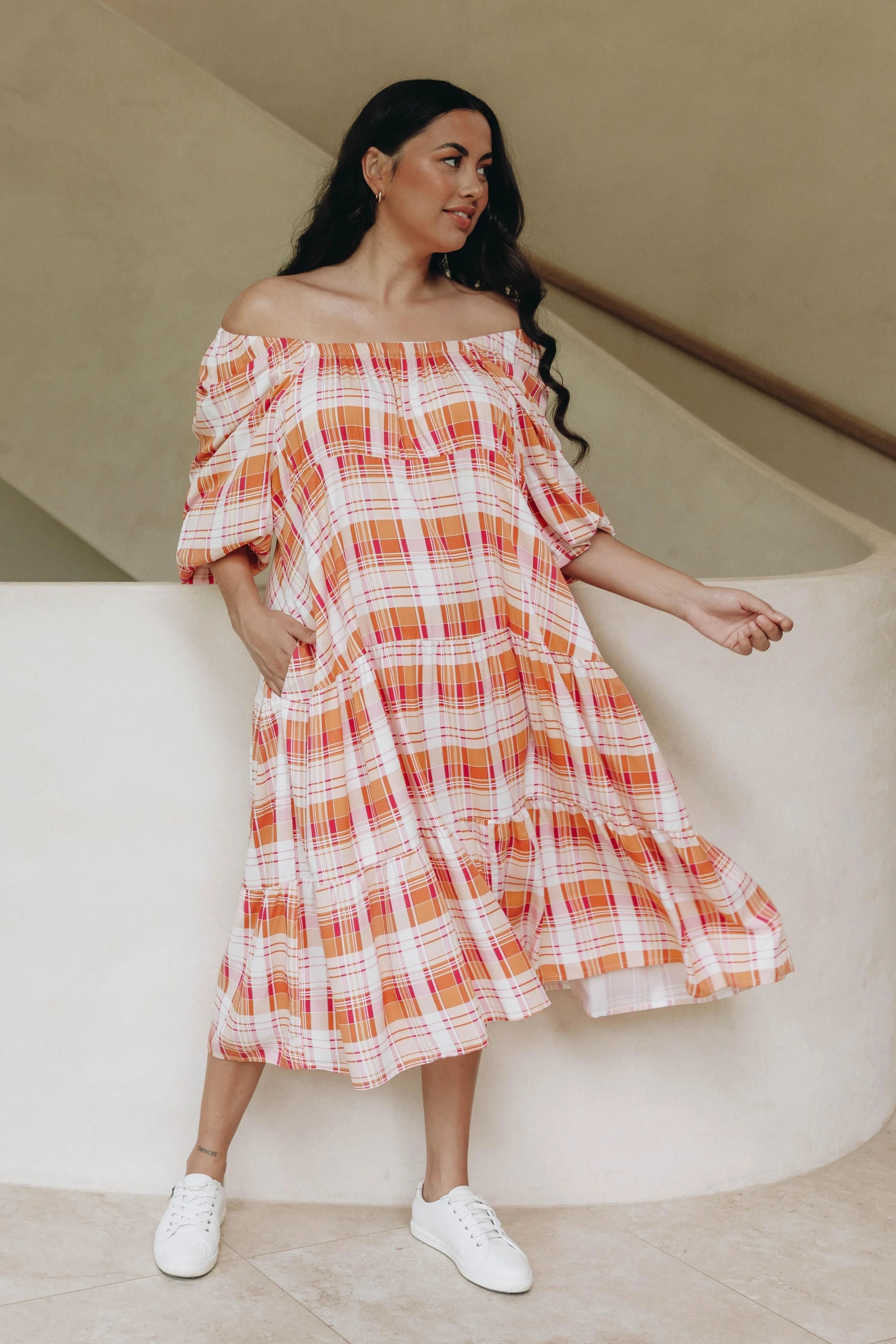 FINAL SALE Elfie Ruffle Dress in Ember Check