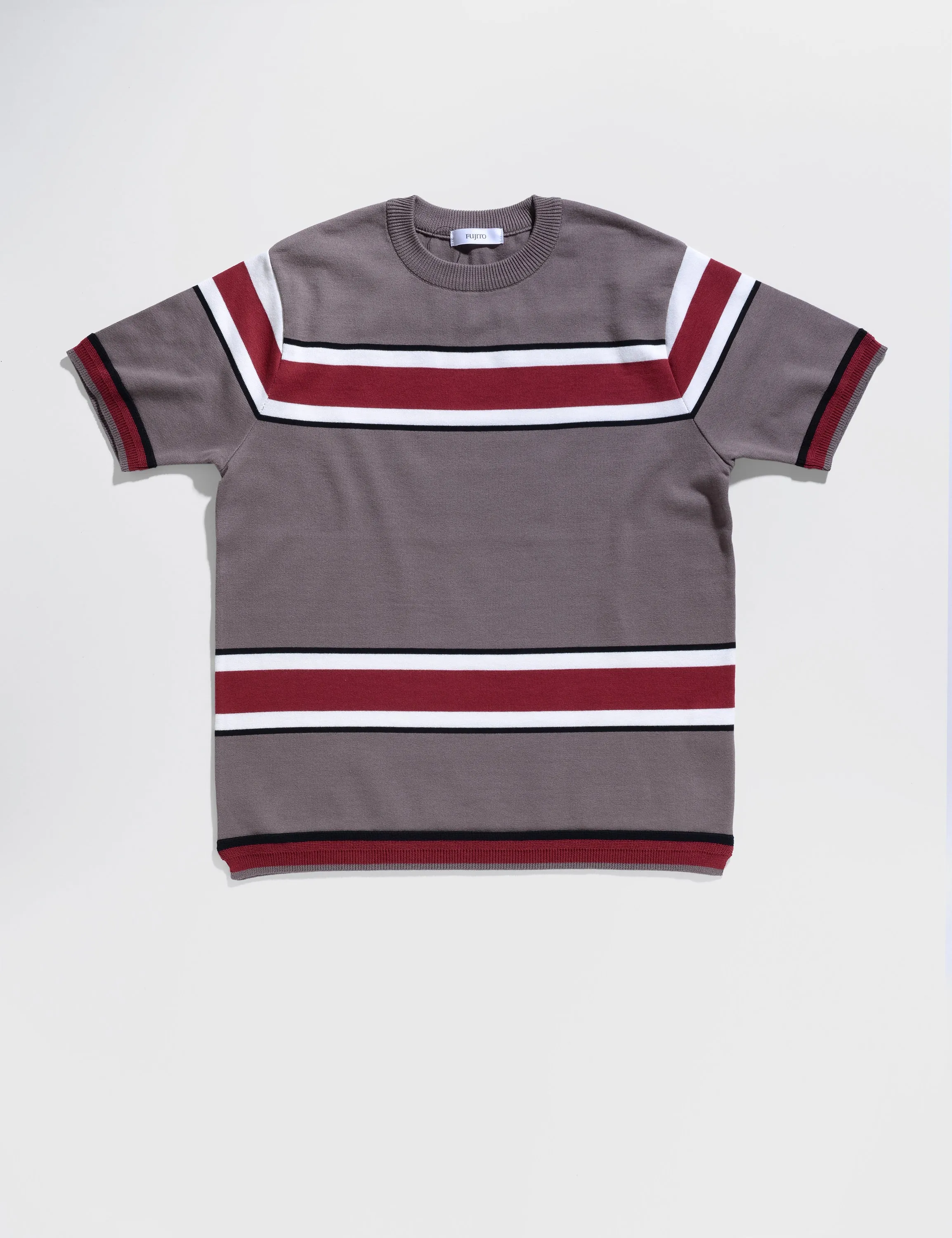 FINAL SALE: Knit Shirt in Gray with Wine Stripe