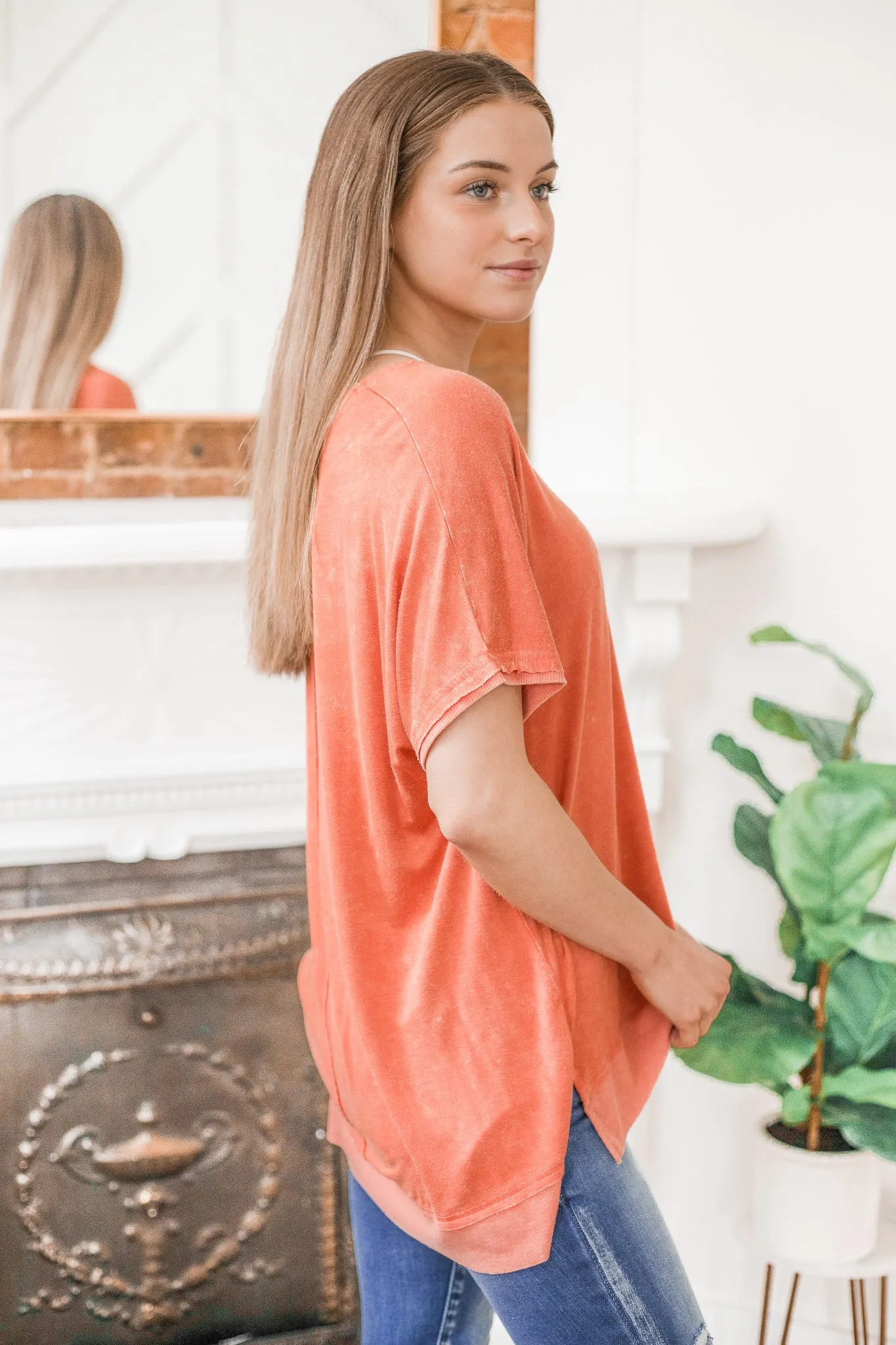 From The Heart Relaxed Top Coral