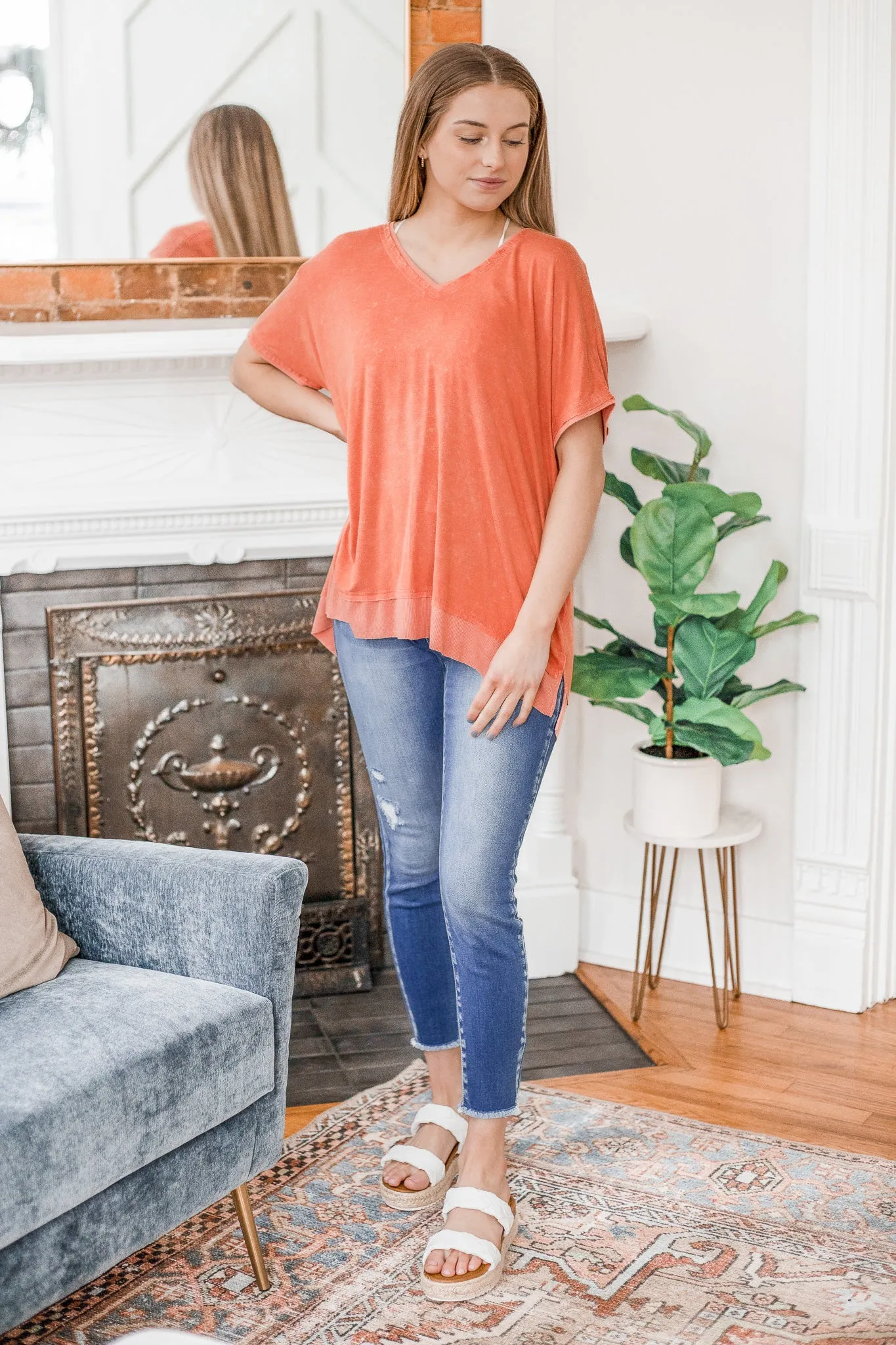 From The Heart Relaxed Top Coral