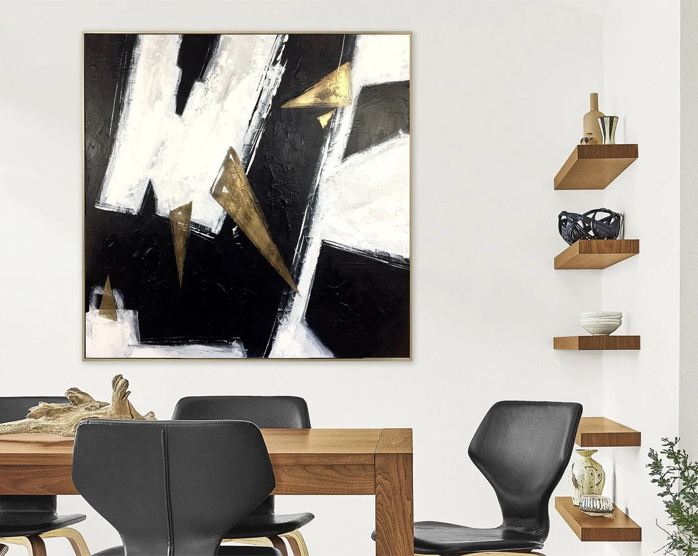 Geometric Abstract Painting On Canvas Gold Leaf Wall Decor Kp031