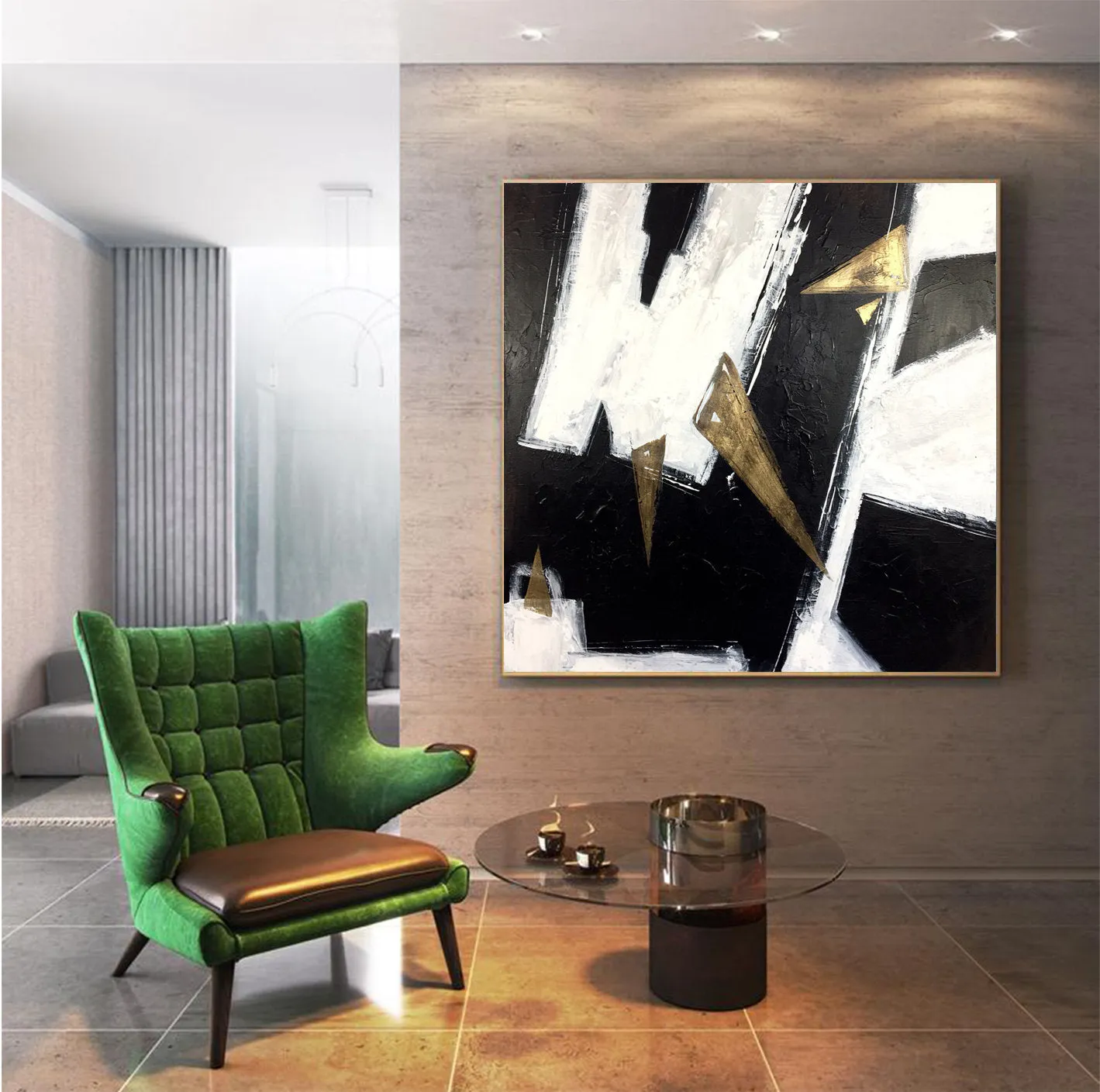 Geometric Abstract Painting On Canvas Gold Leaf Wall Decor Kp031