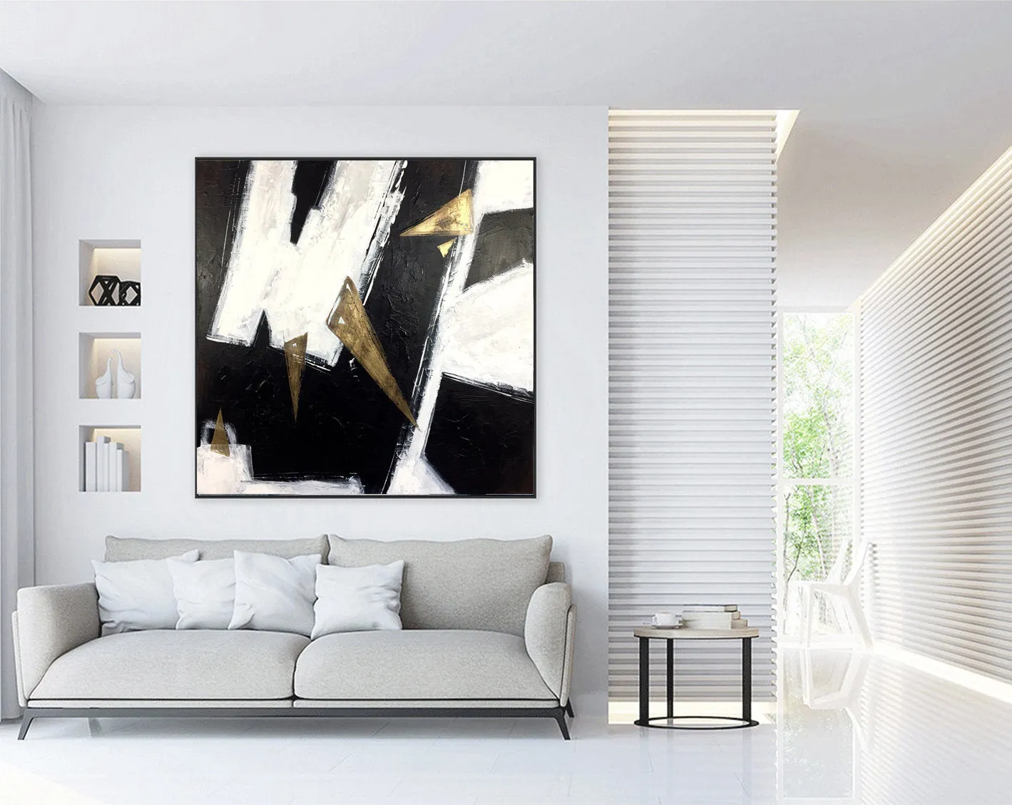 Geometric Abstract Painting On Canvas Gold Leaf Wall Decor Kp031