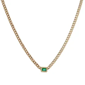 GREEN EMERALD & DIAMOND PENDANT LINK CHAIN NECKLACE