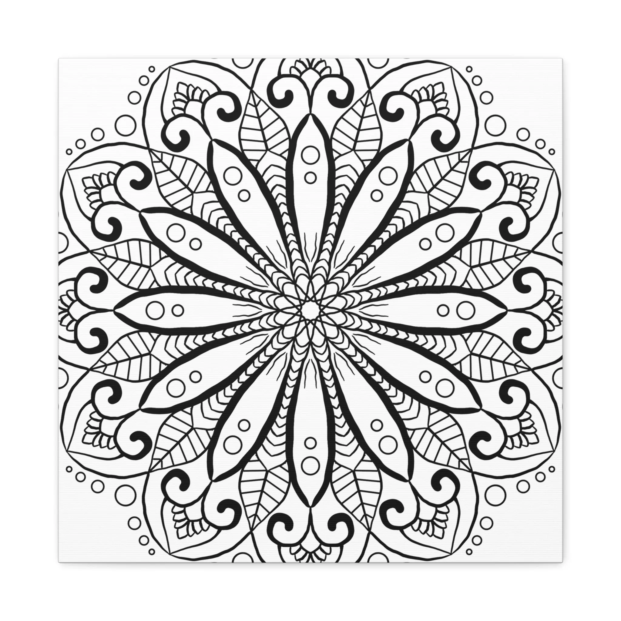 Handmade Mandala Art - Black & White Canvas