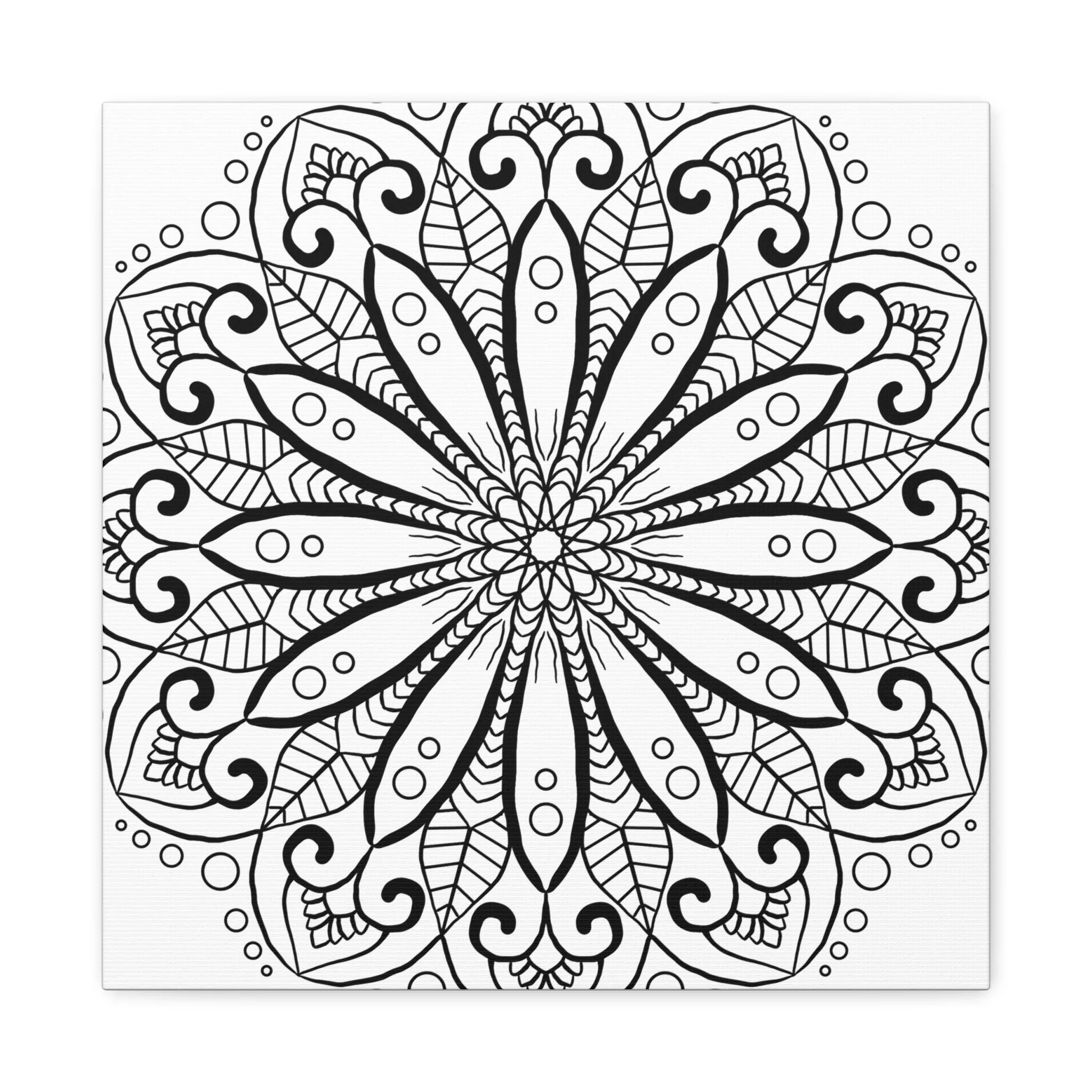 Handmade Mandala Art - Black & White Canvas