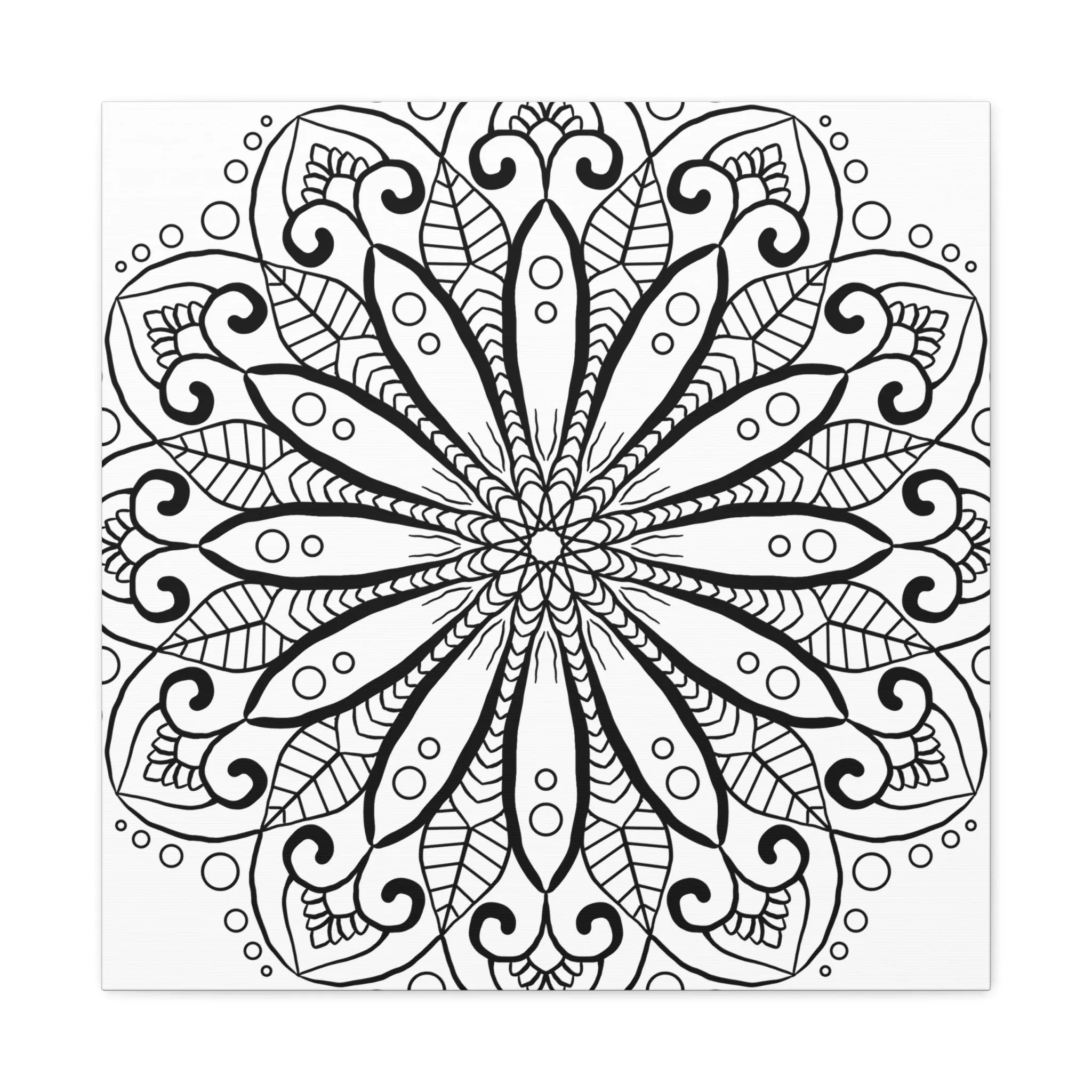 Handmade Mandala Art - Black & White Canvas