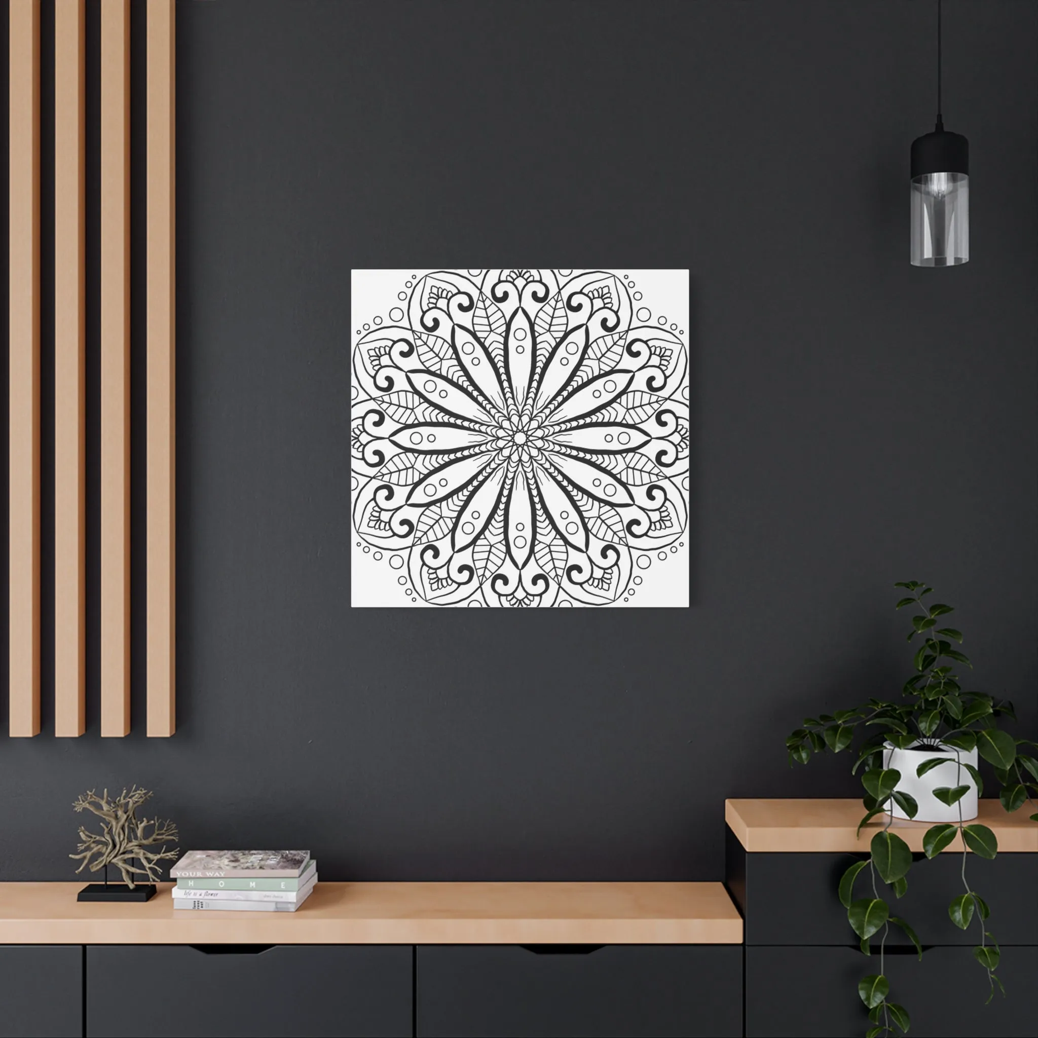 Handmade Mandala Art - Black & White Canvas