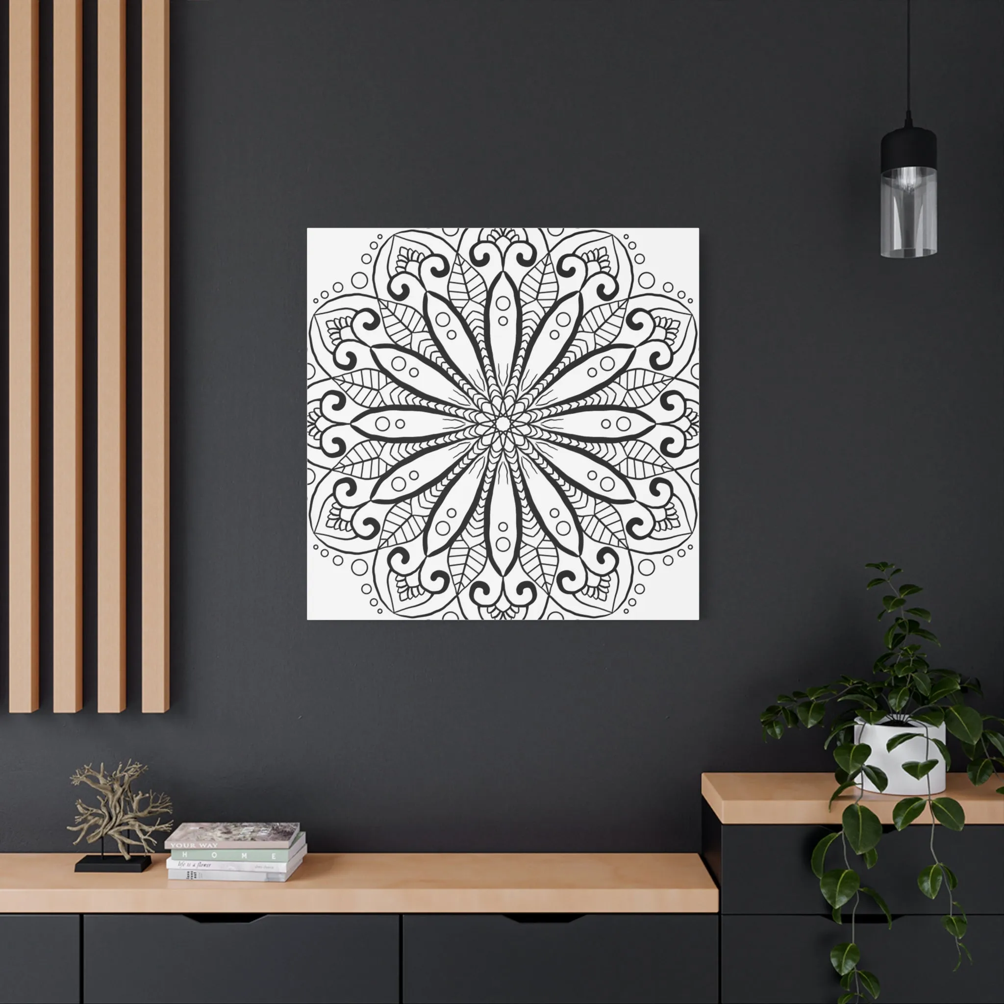 Handmade Mandala Art - Black & White Canvas