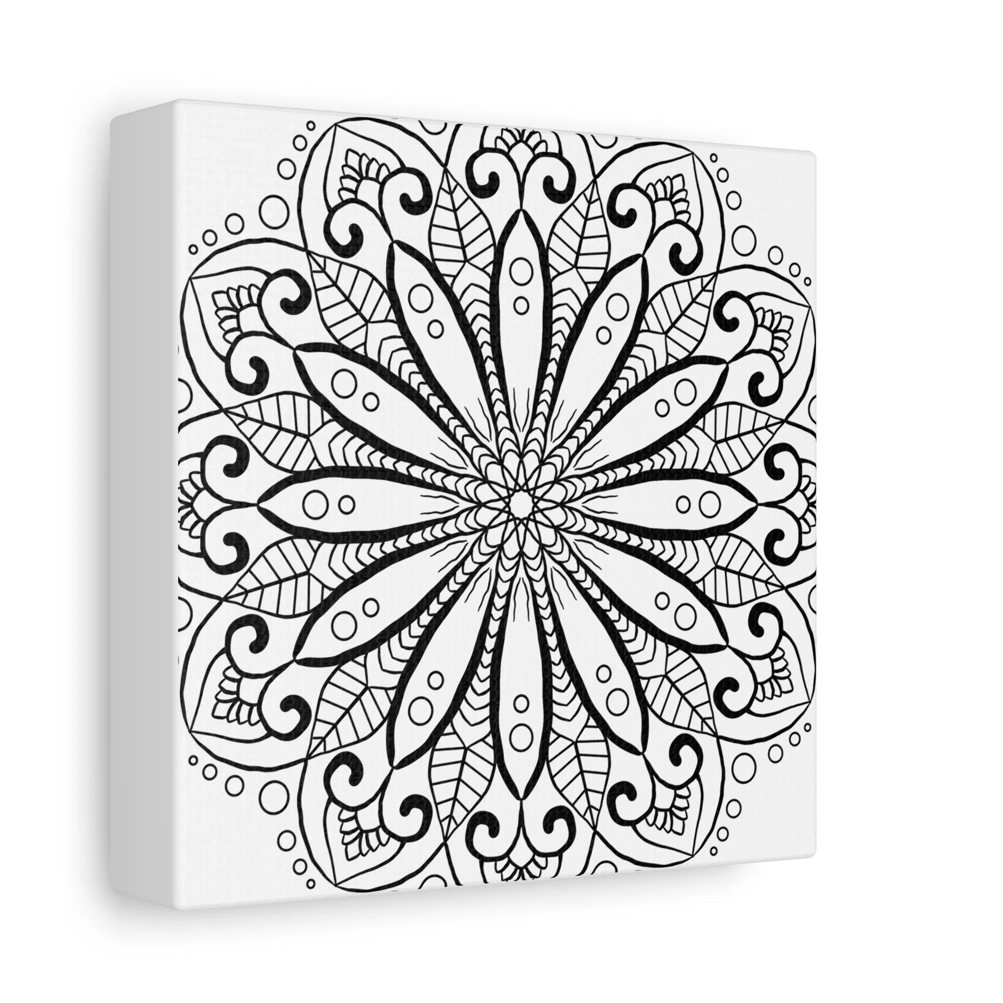 Handmade Mandala Art - Black & White Canvas