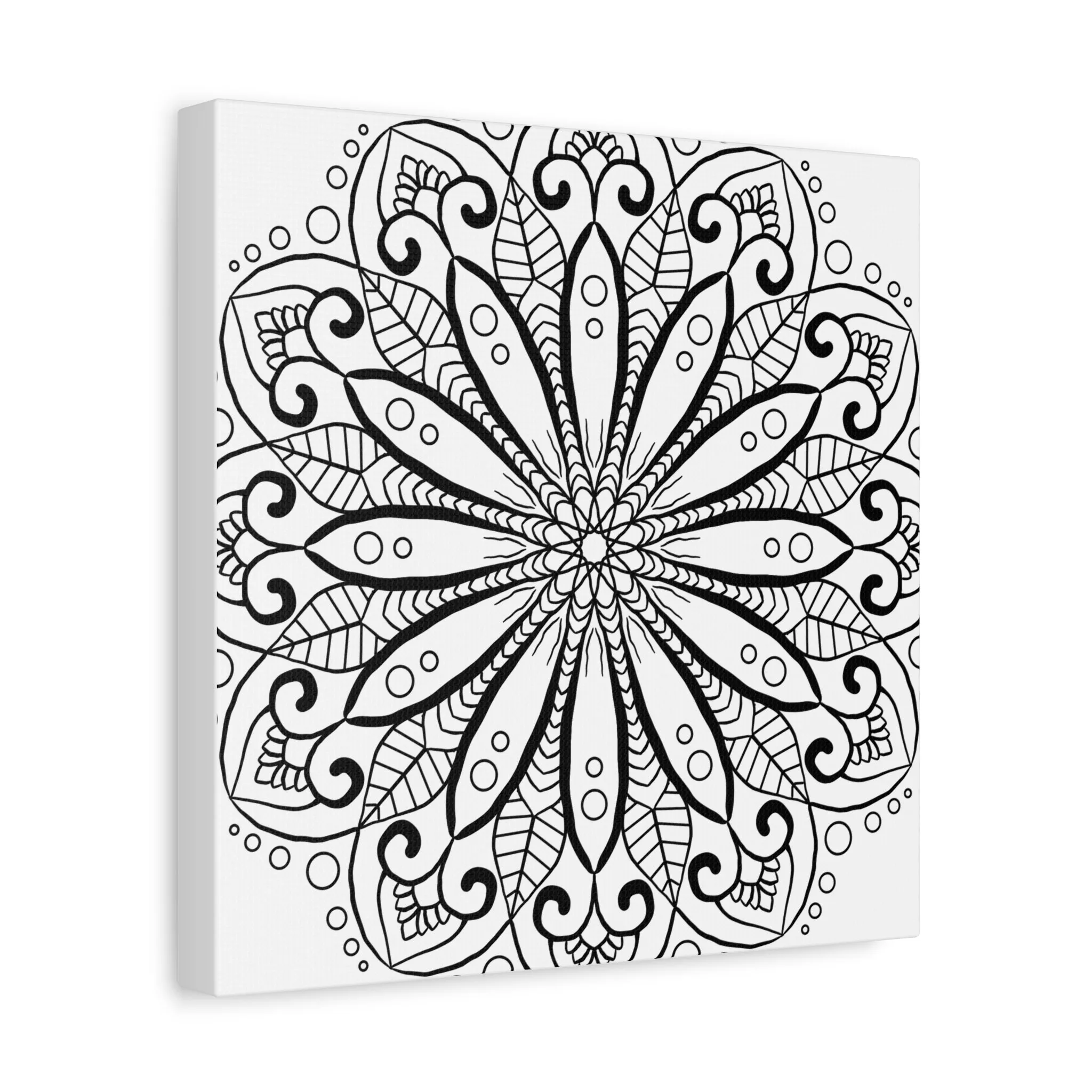 Handmade Mandala Art - Black & White Canvas