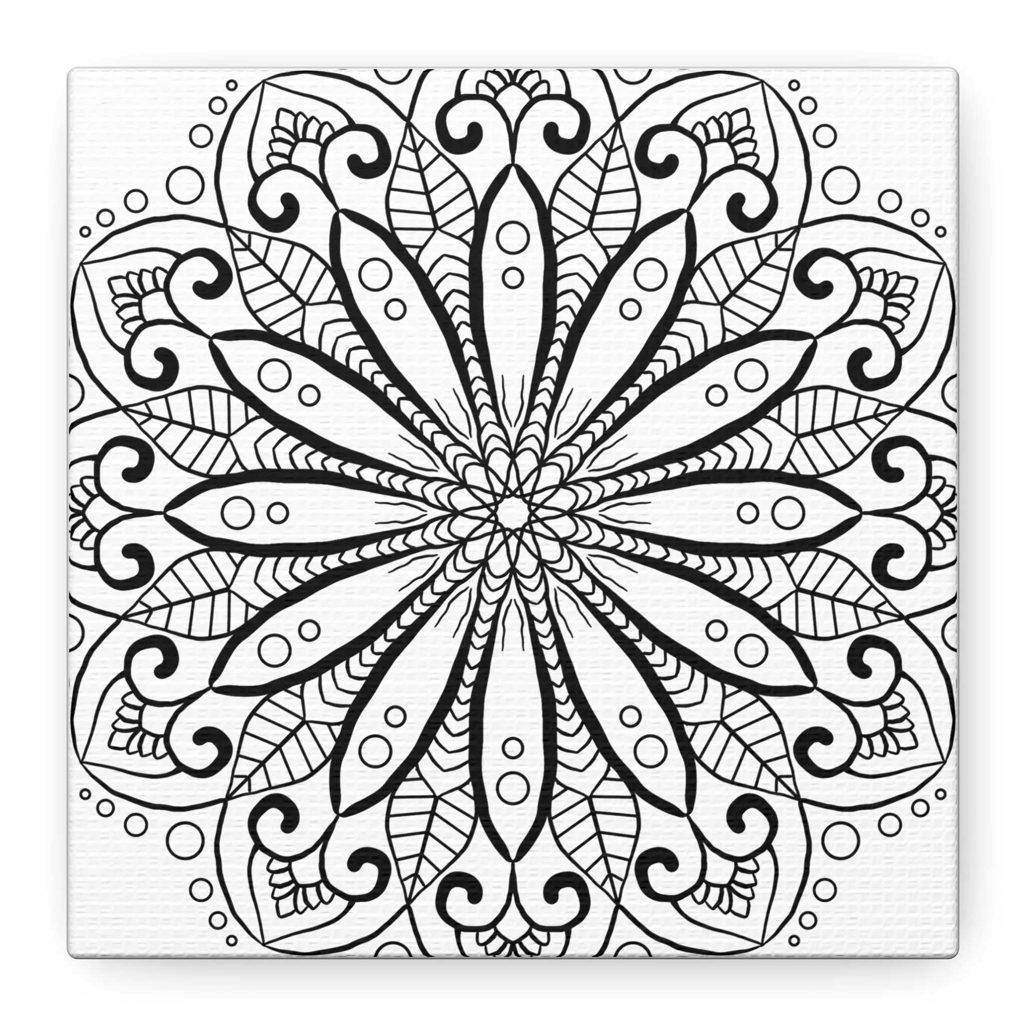 Handmade Mandala Art - Black & White Canvas