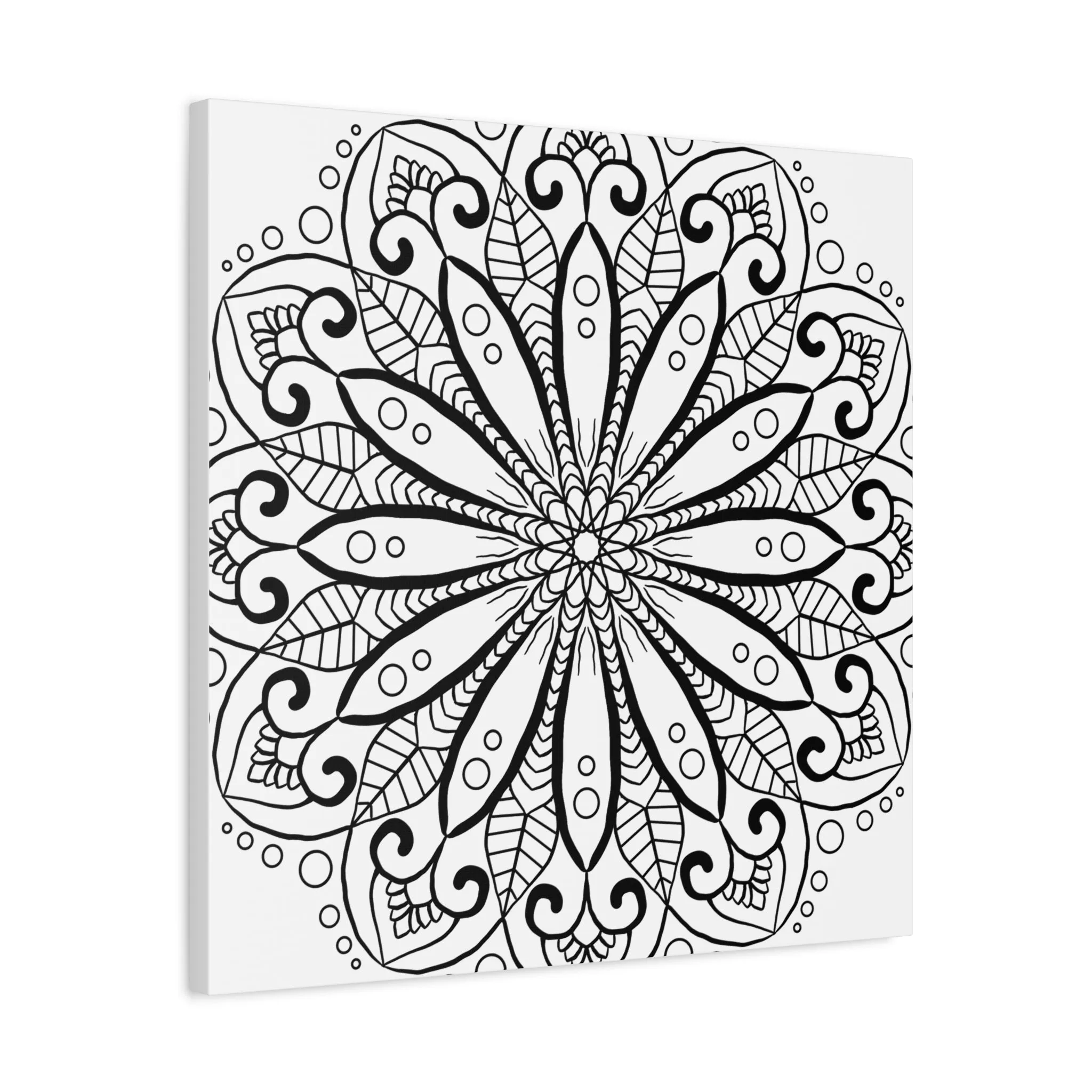 Handmade Mandala Art - Black & White Canvas