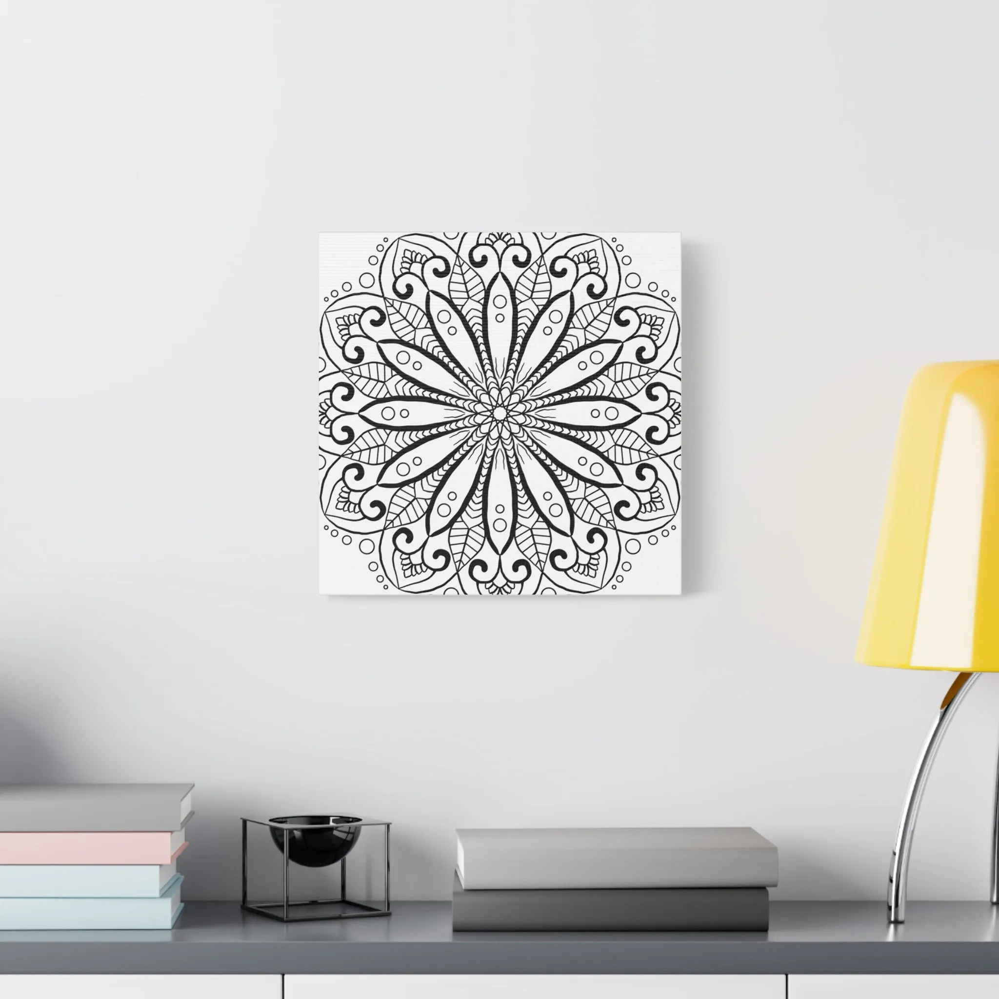 Handmade Mandala Art - Black & White Canvas