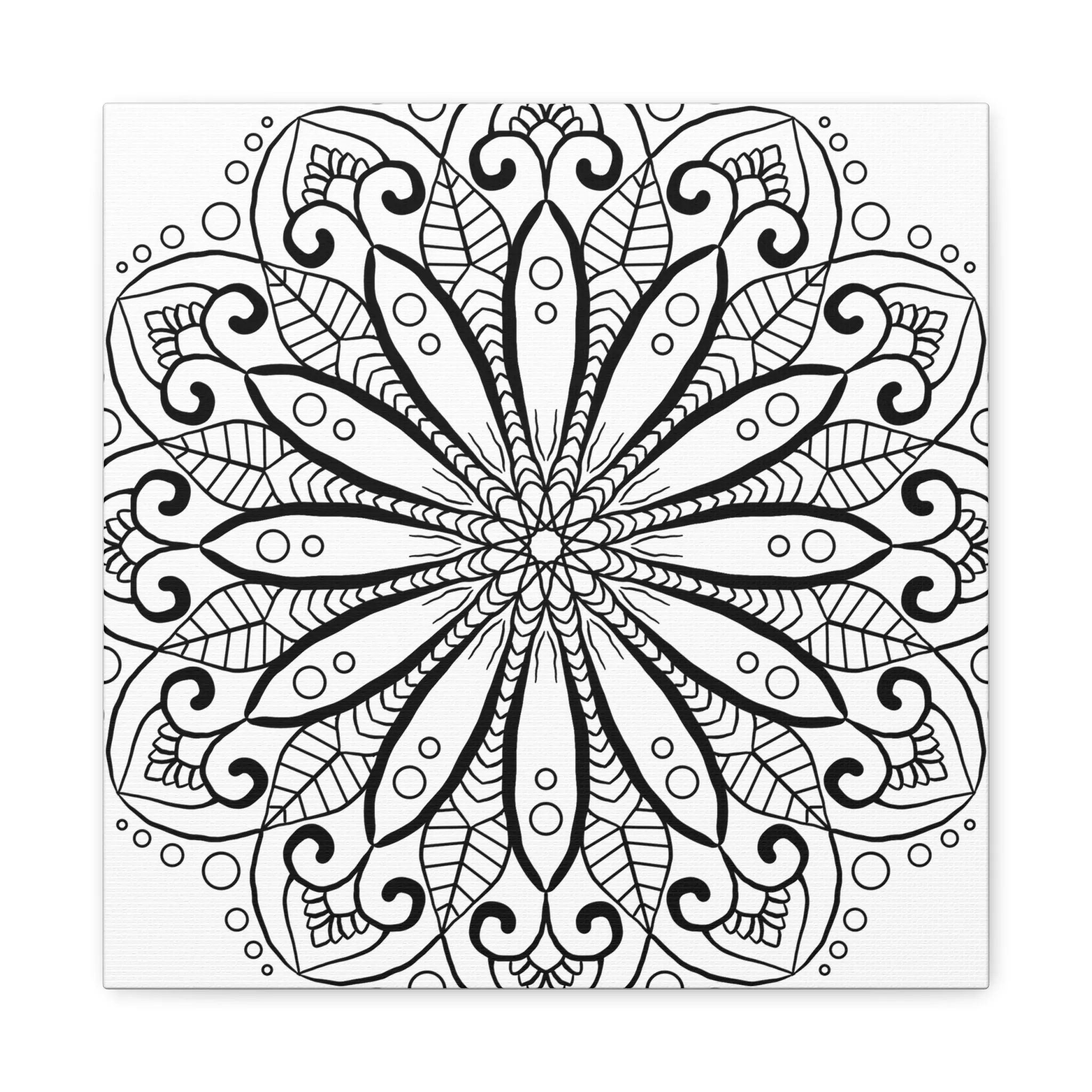 Handmade Mandala Art - Black & White Canvas