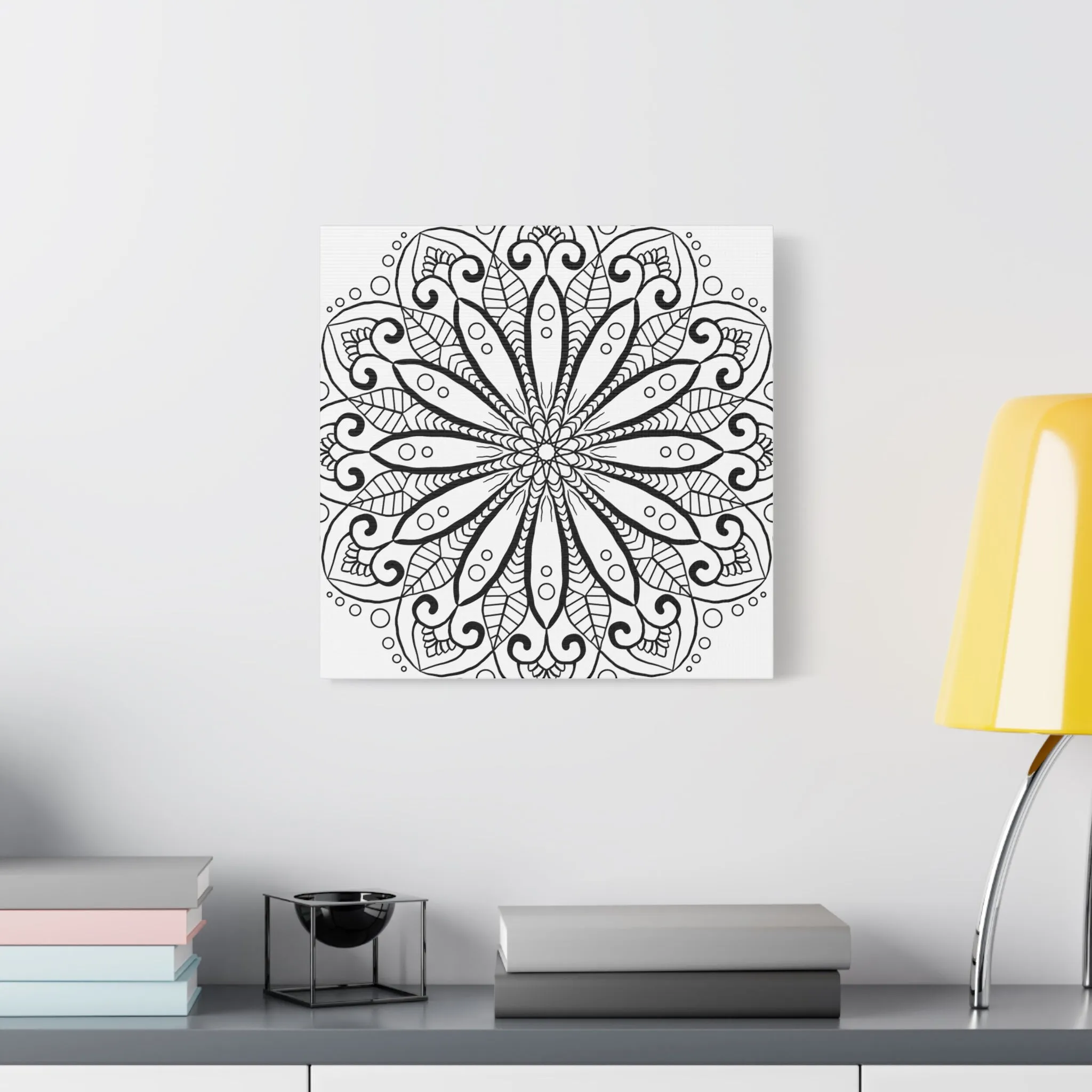 Handmade Mandala Art - Black & White Canvas