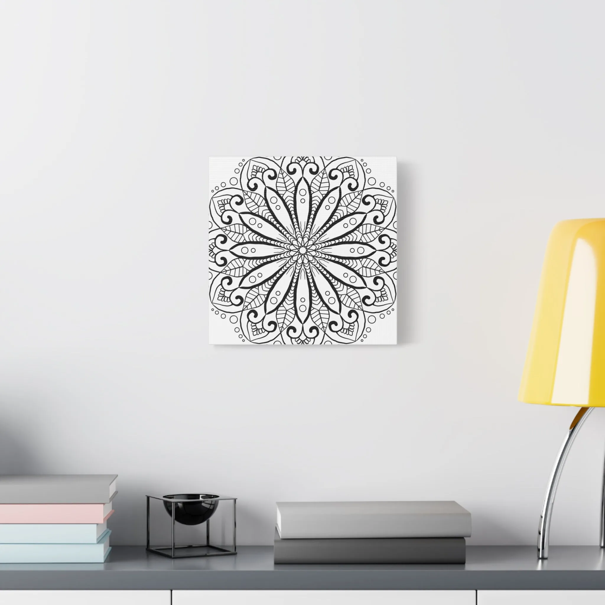 Handmade Mandala Art - Black & White Canvas