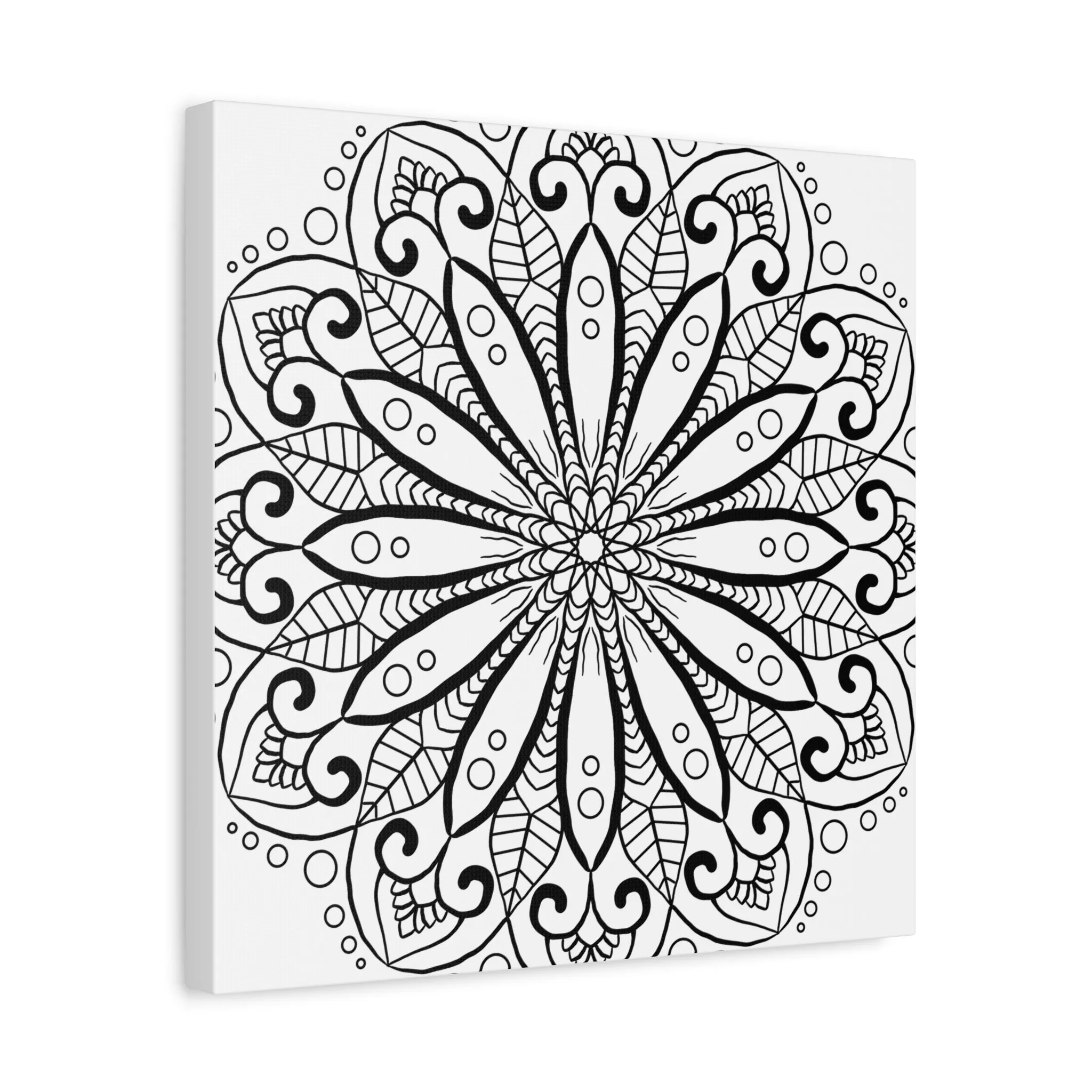 Handmade Mandala Art - Black & White Canvas