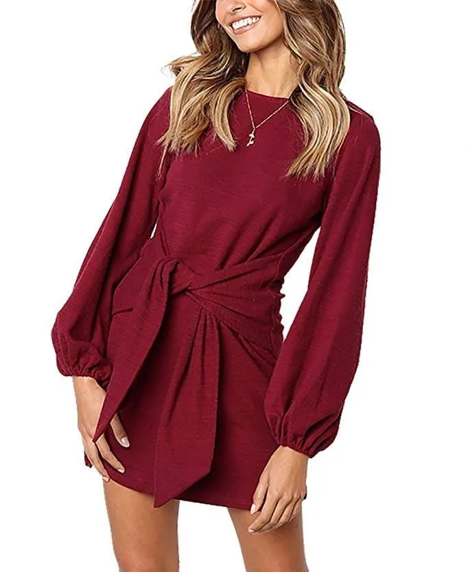 Haute Edition Women's Long Sleeve Tie Waist Casual Dress