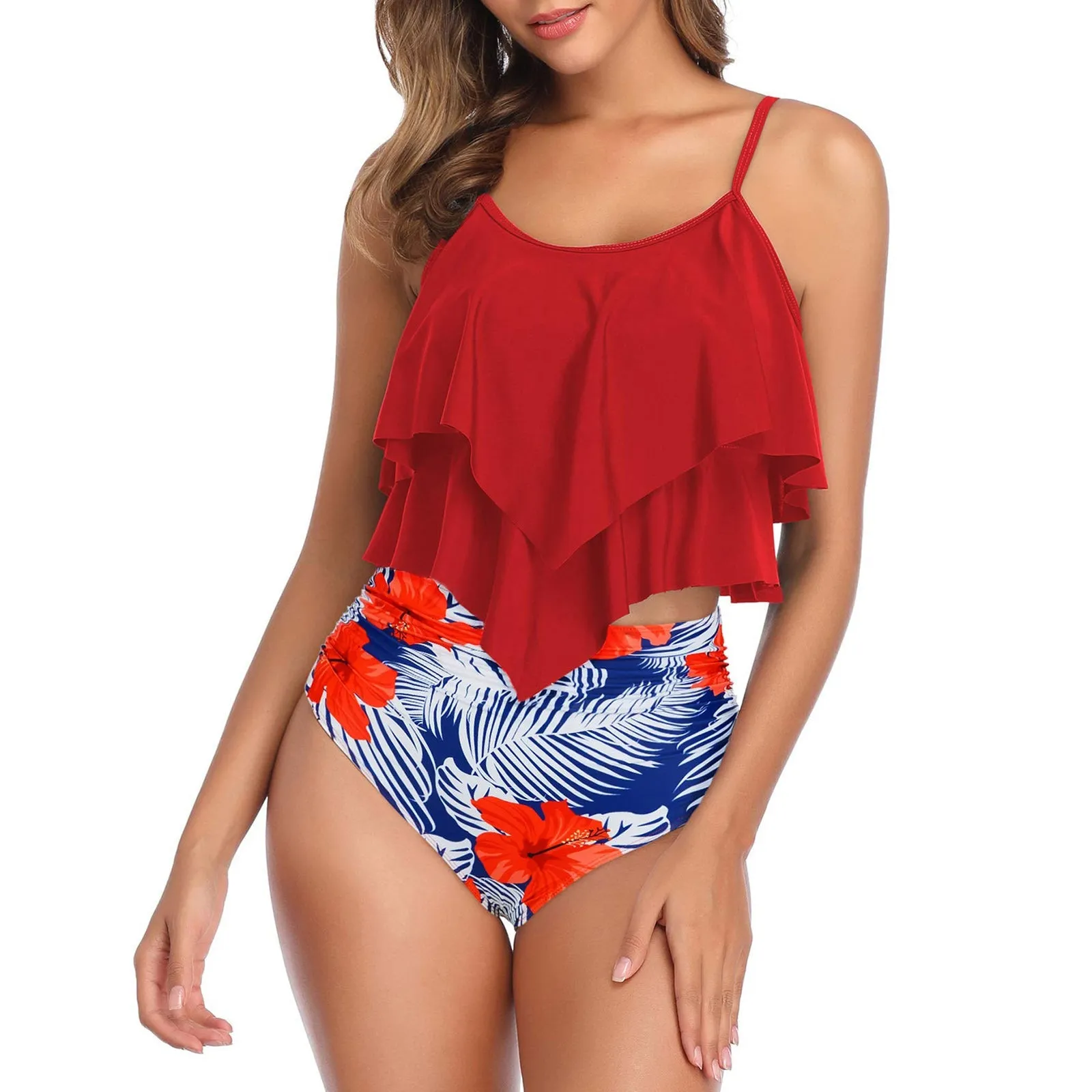 Haute Edition Women's Ruffle Tankini Two Piece Bikini Swimsuit