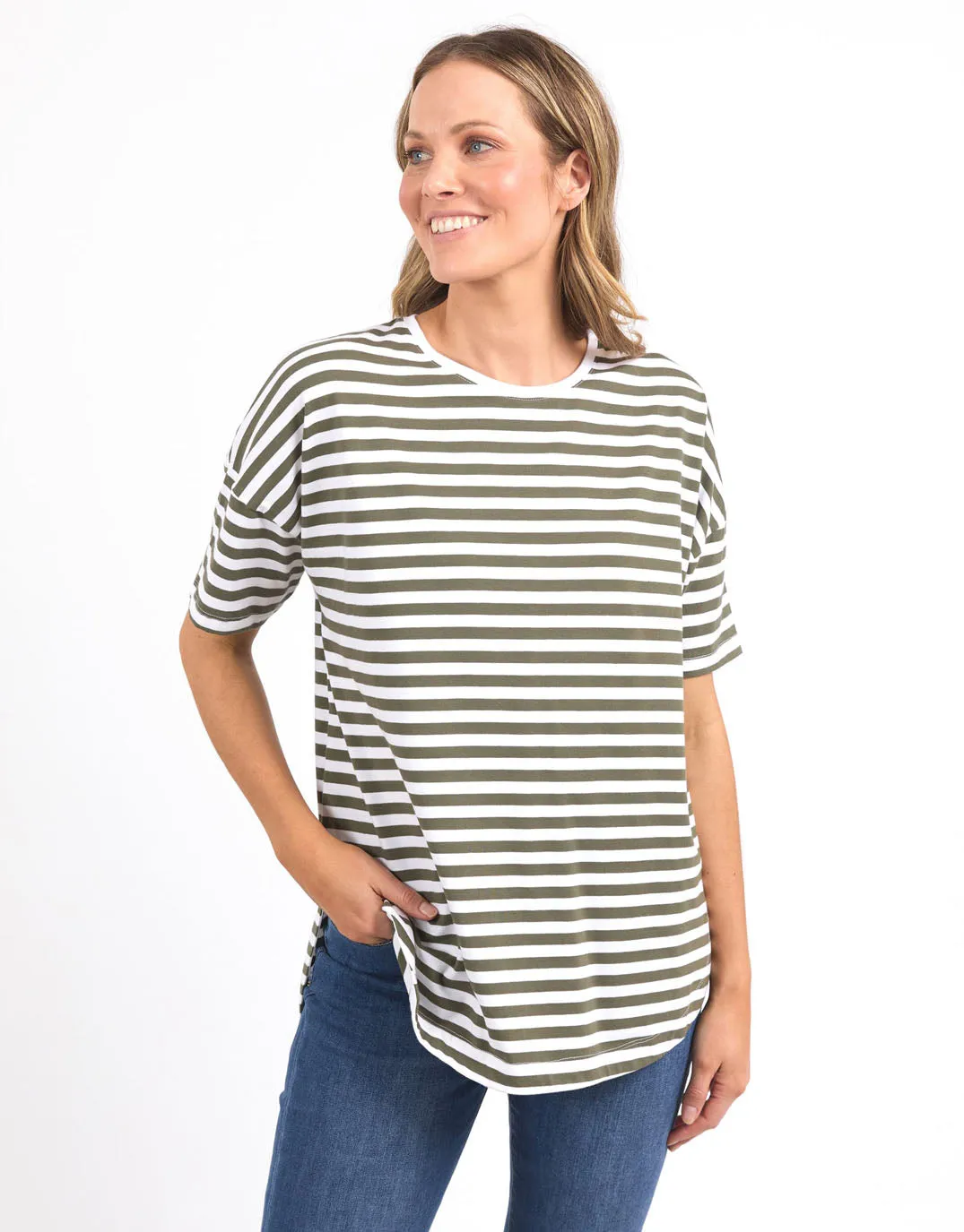 Lauren Short Sleeve Tee - Stripe - Clover & White Stripe